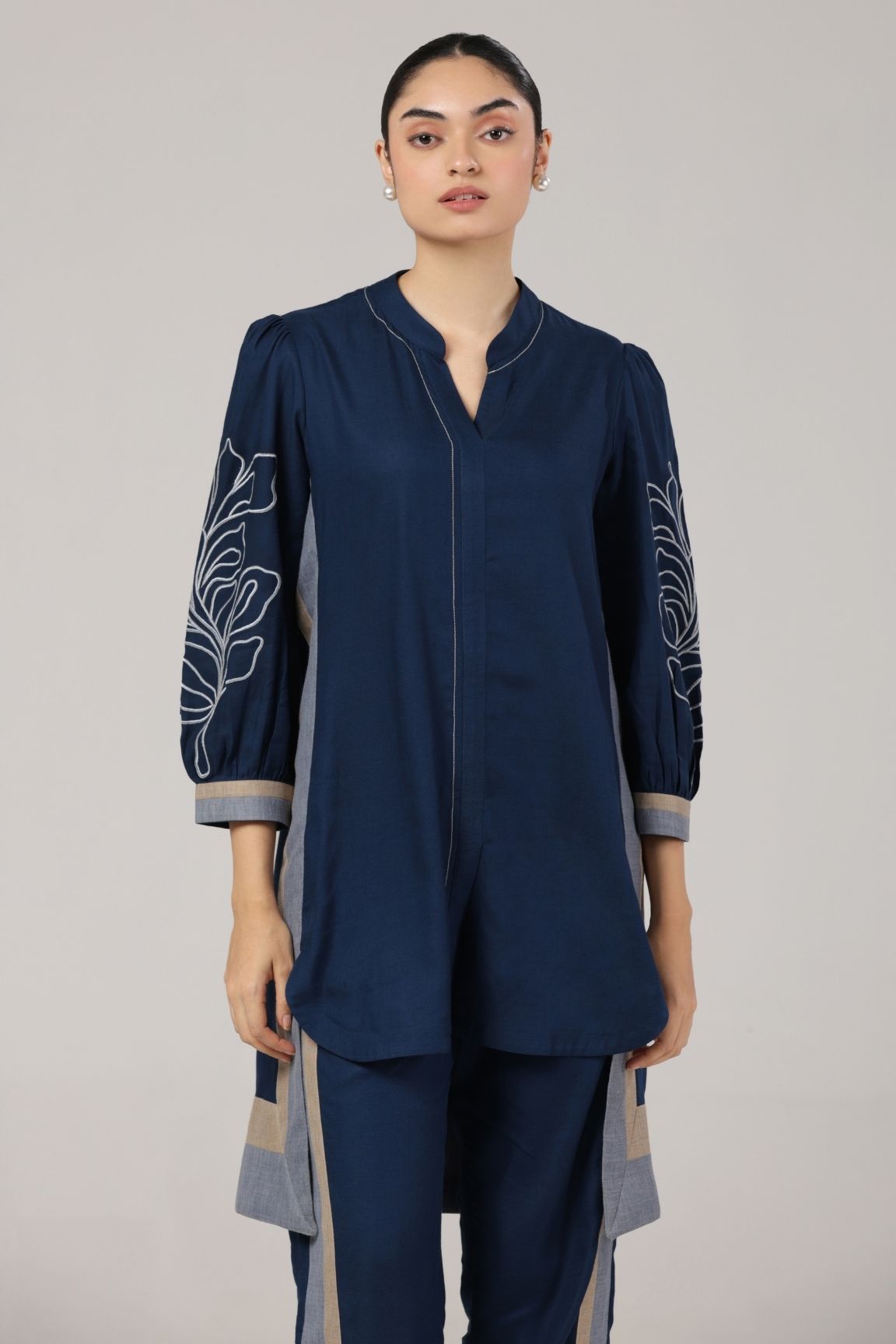 Navy Blue Embroidered Kurta Set