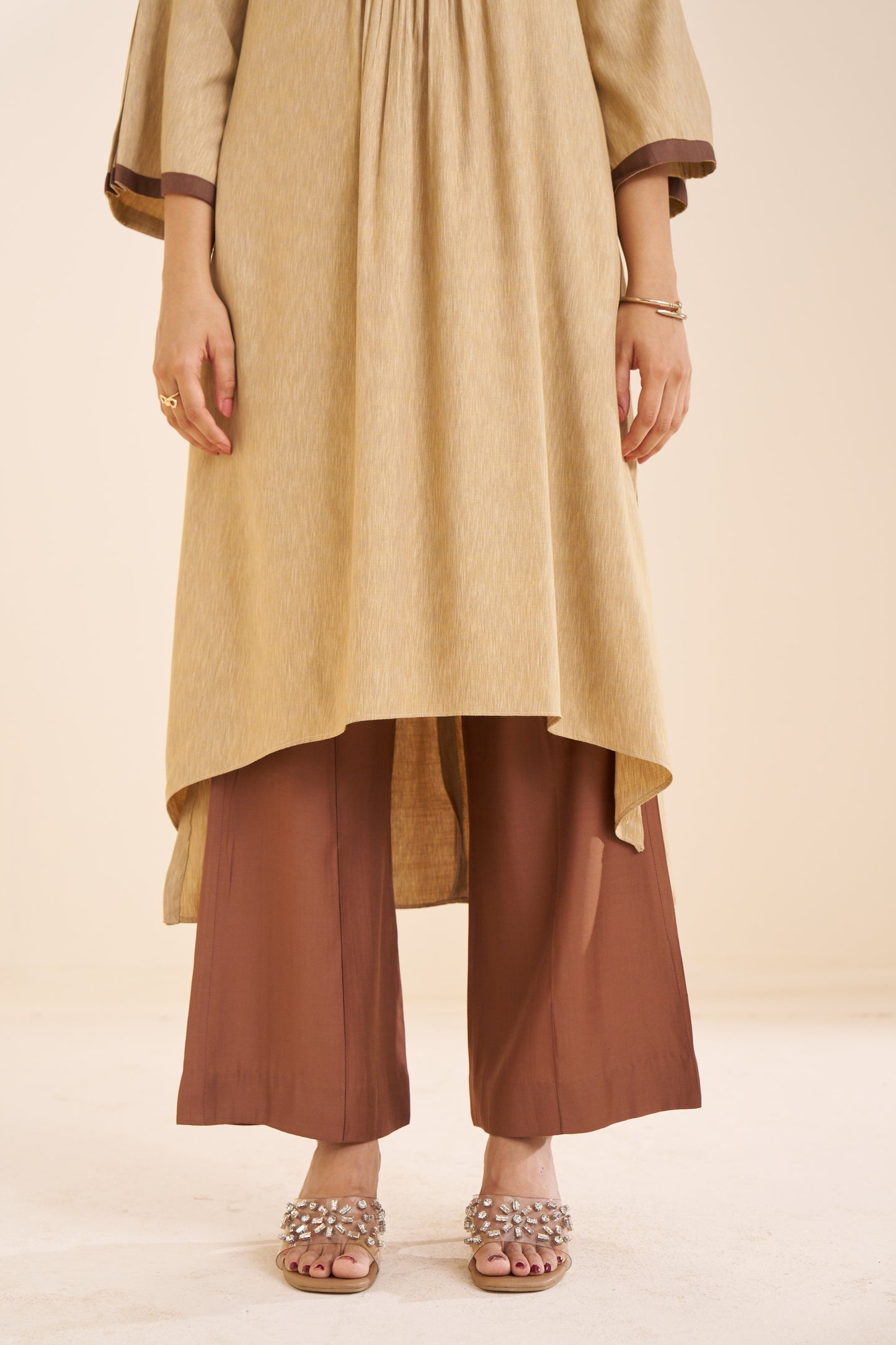 Elegant Beige A-Line Kurta in Soft Viscose Blend