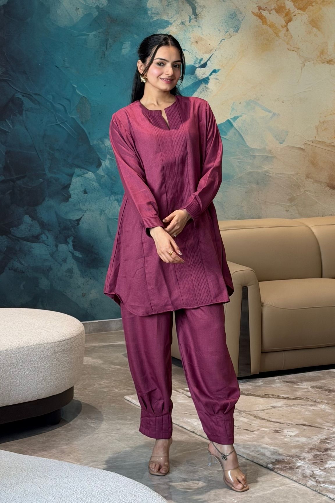 Magenta Pintuck Kurta Set