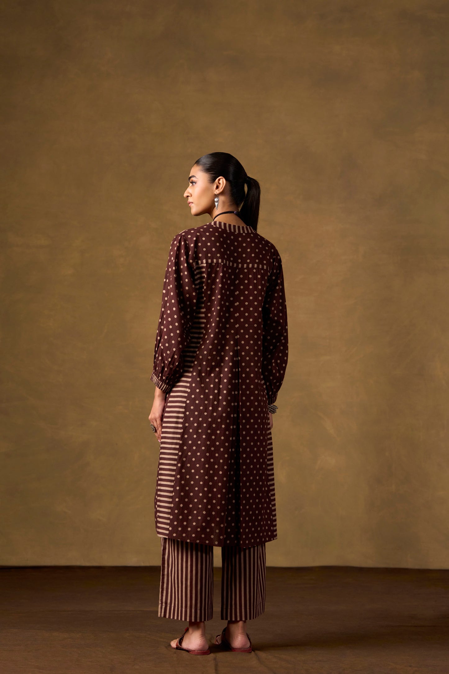 Cocoa Dot & Stripe Tiered Kurta Set