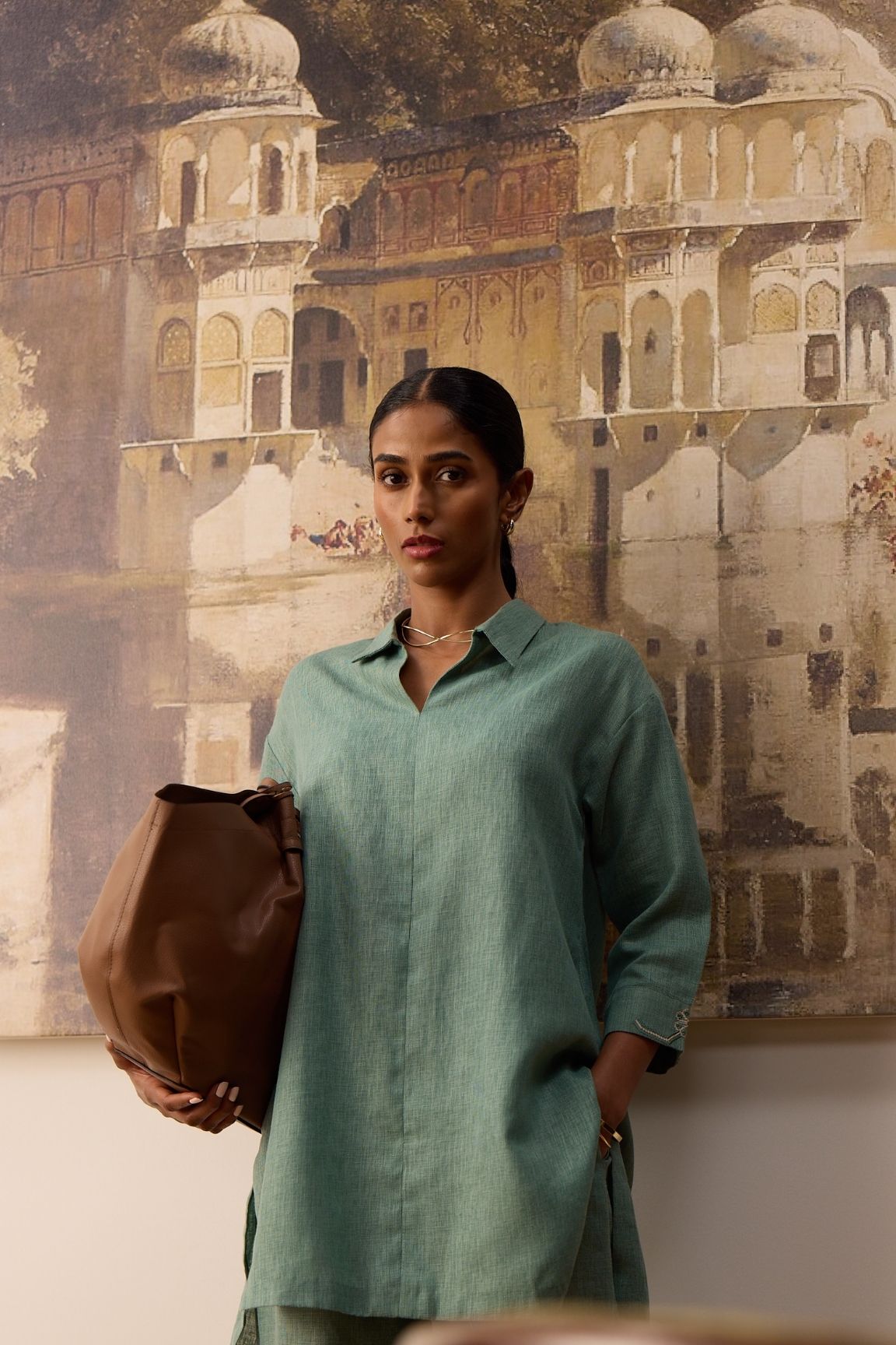 Sage Green Cotton-Linen Co-ord Set