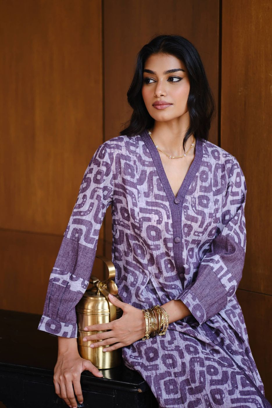 Lilac Maze Soft Linen Kurta Set