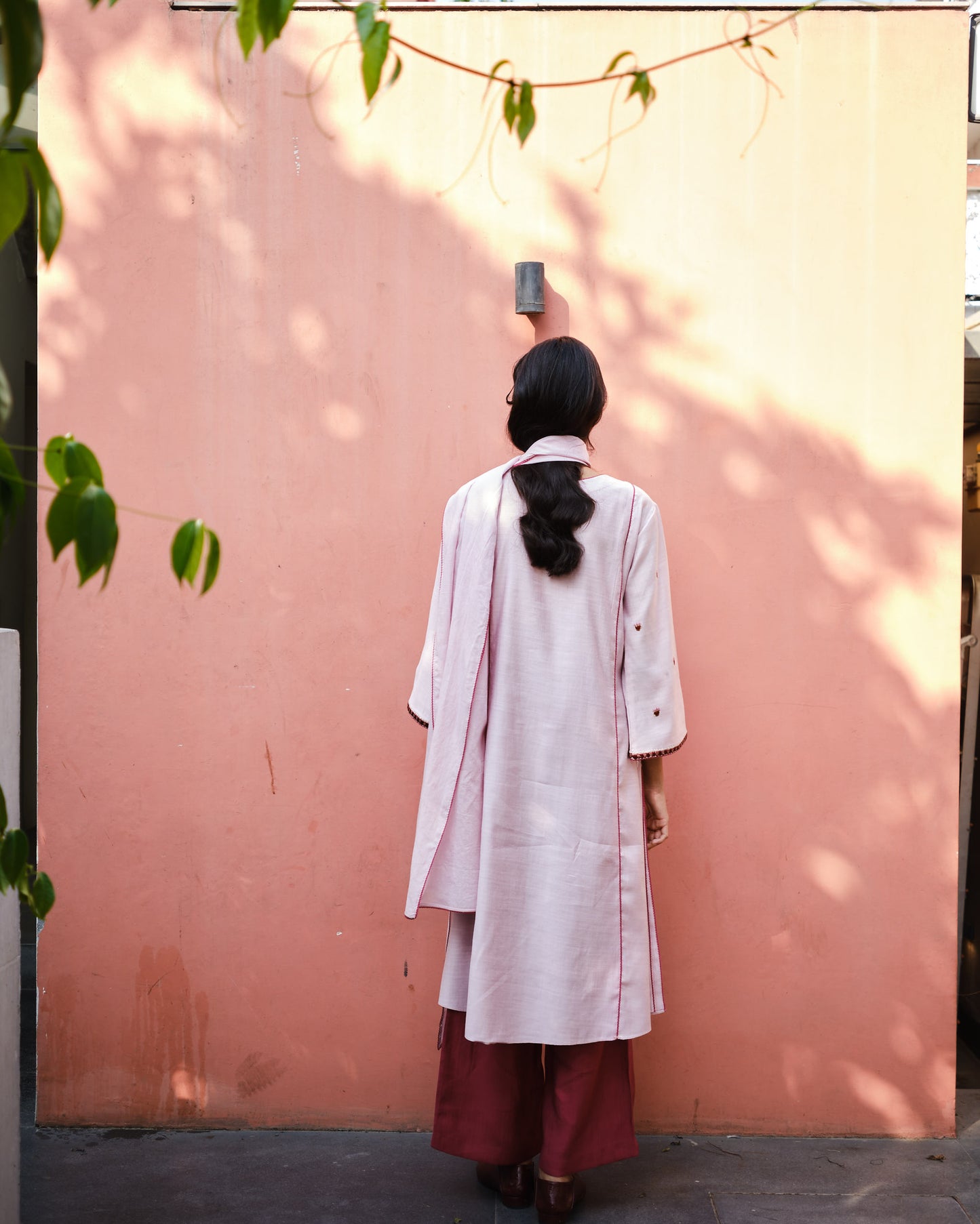 Blush & Deep Rose Viscose Suit with Soft Mulmul Dupatta