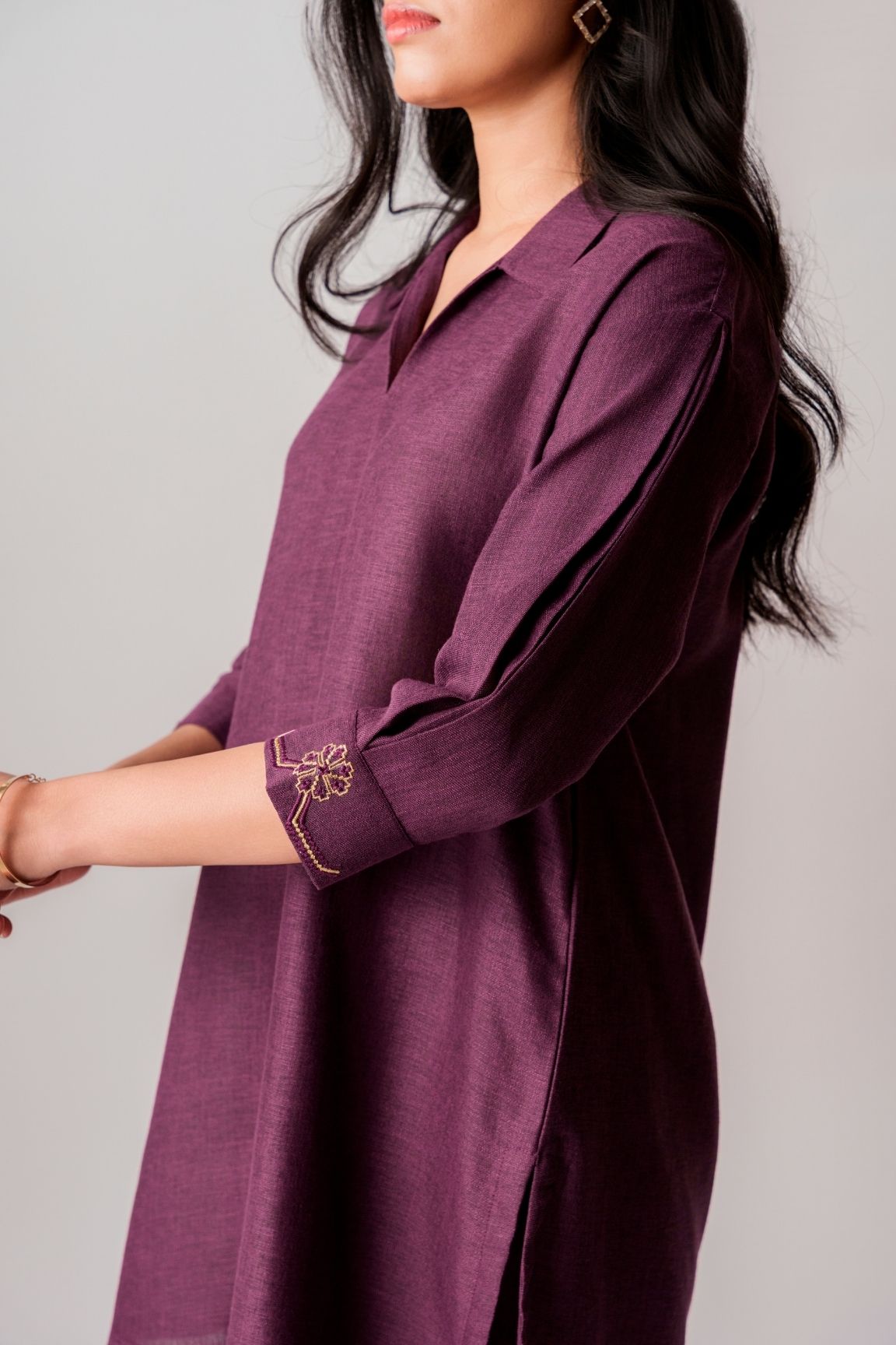 Plum Purple Linen Blend Kurta Set