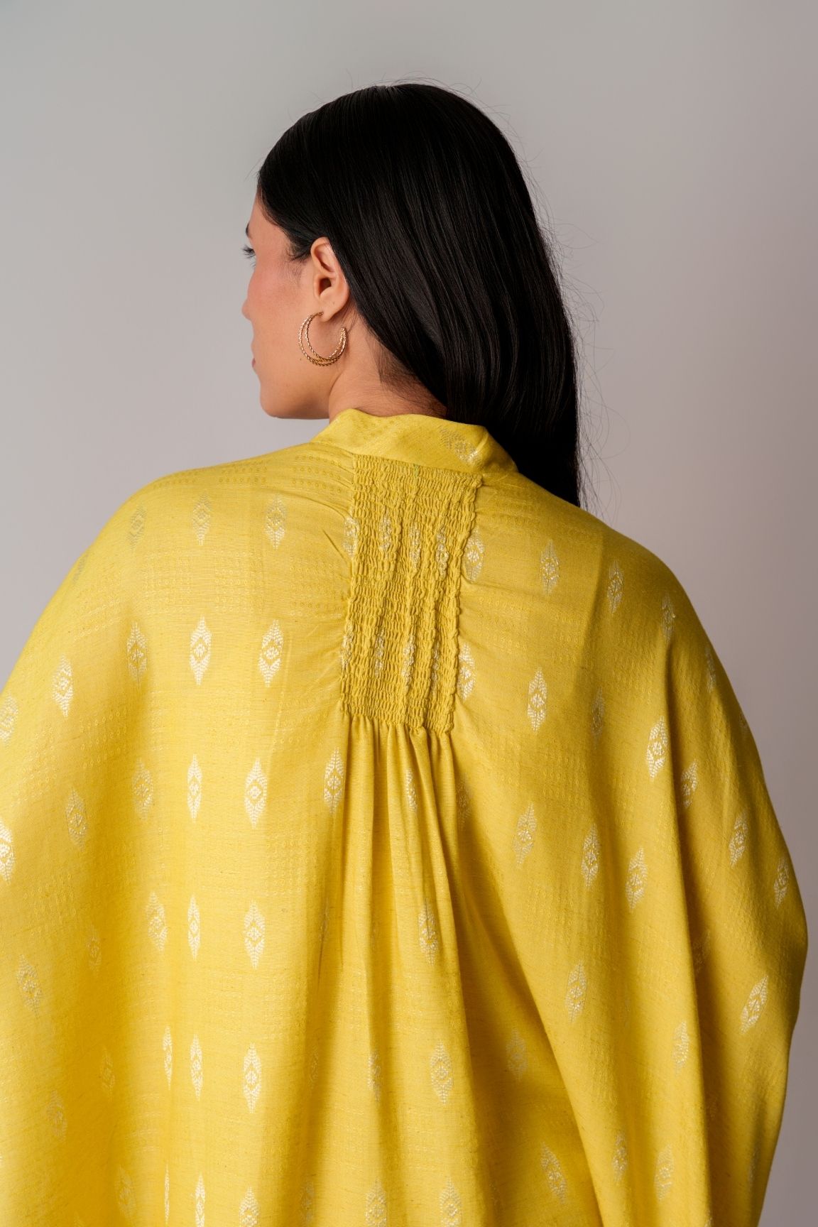 Mustard Yellow Handwoven Cape Blazer Set