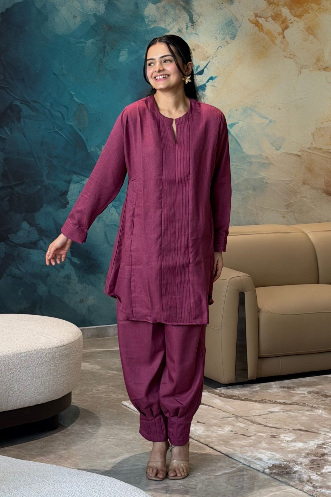 Magenta Pintuck Kurta Set