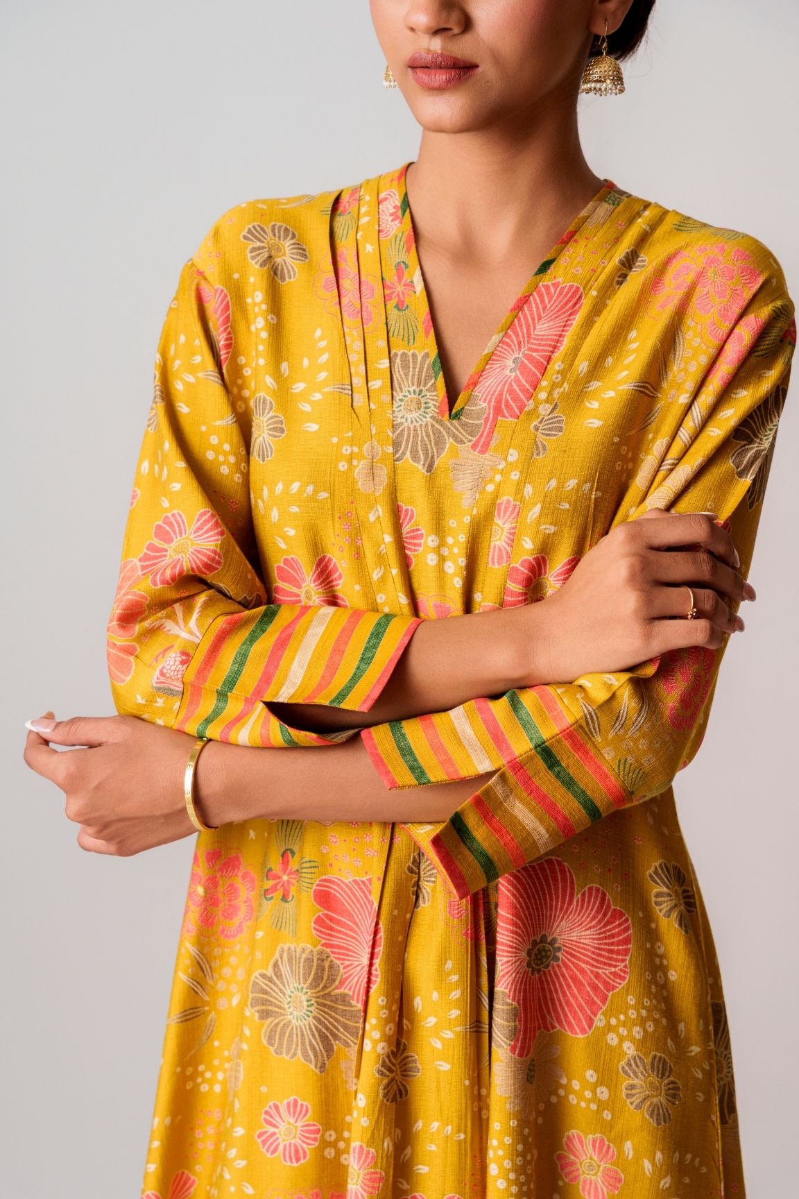 Yellow Floral Printed Cotton Kurta Set