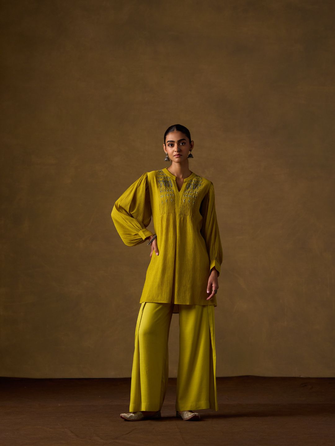 Citrine Pintuck Embroidered Co-ord Set