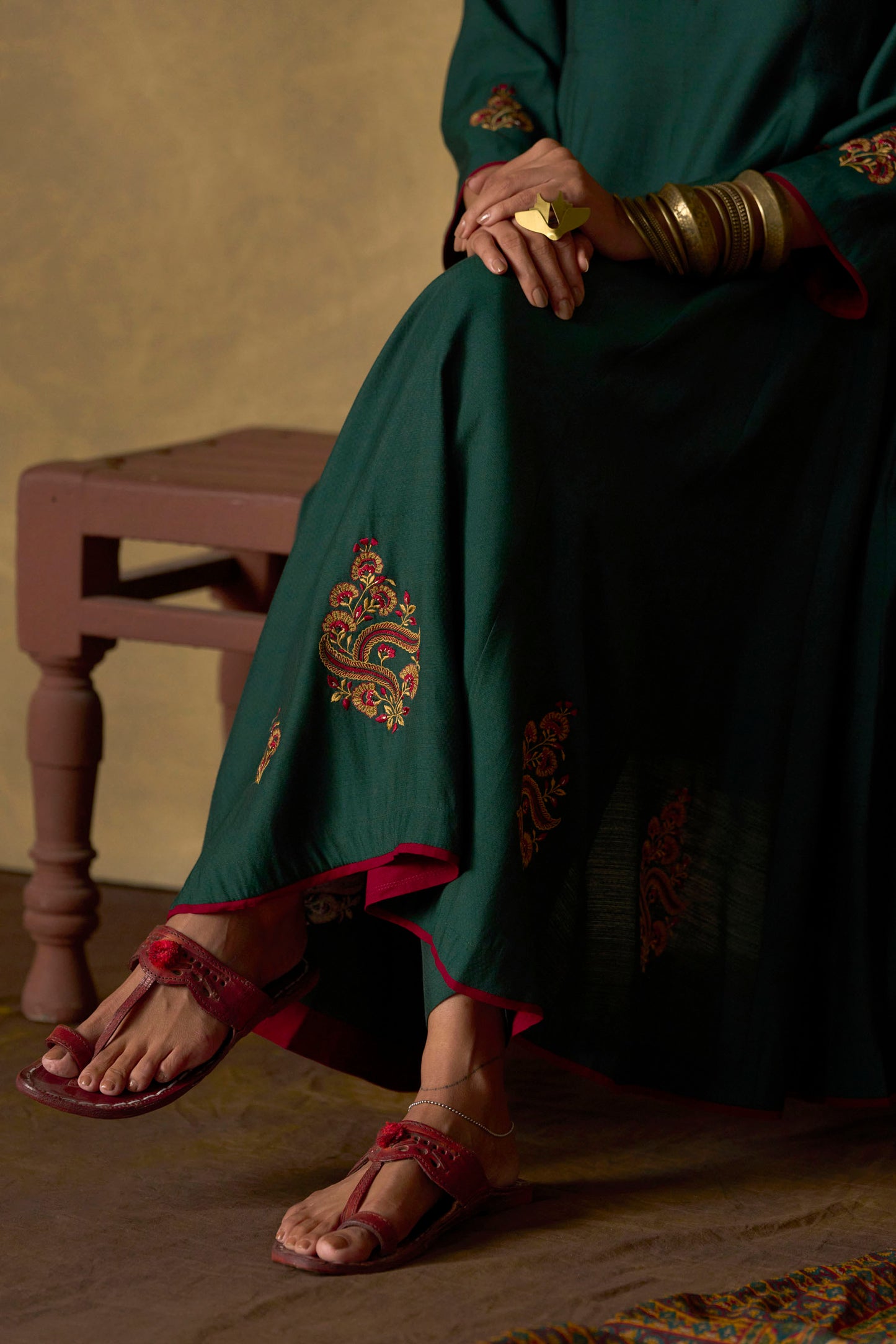 Emerald Ease Embroidered Kurta Set with Printed Dupatta
