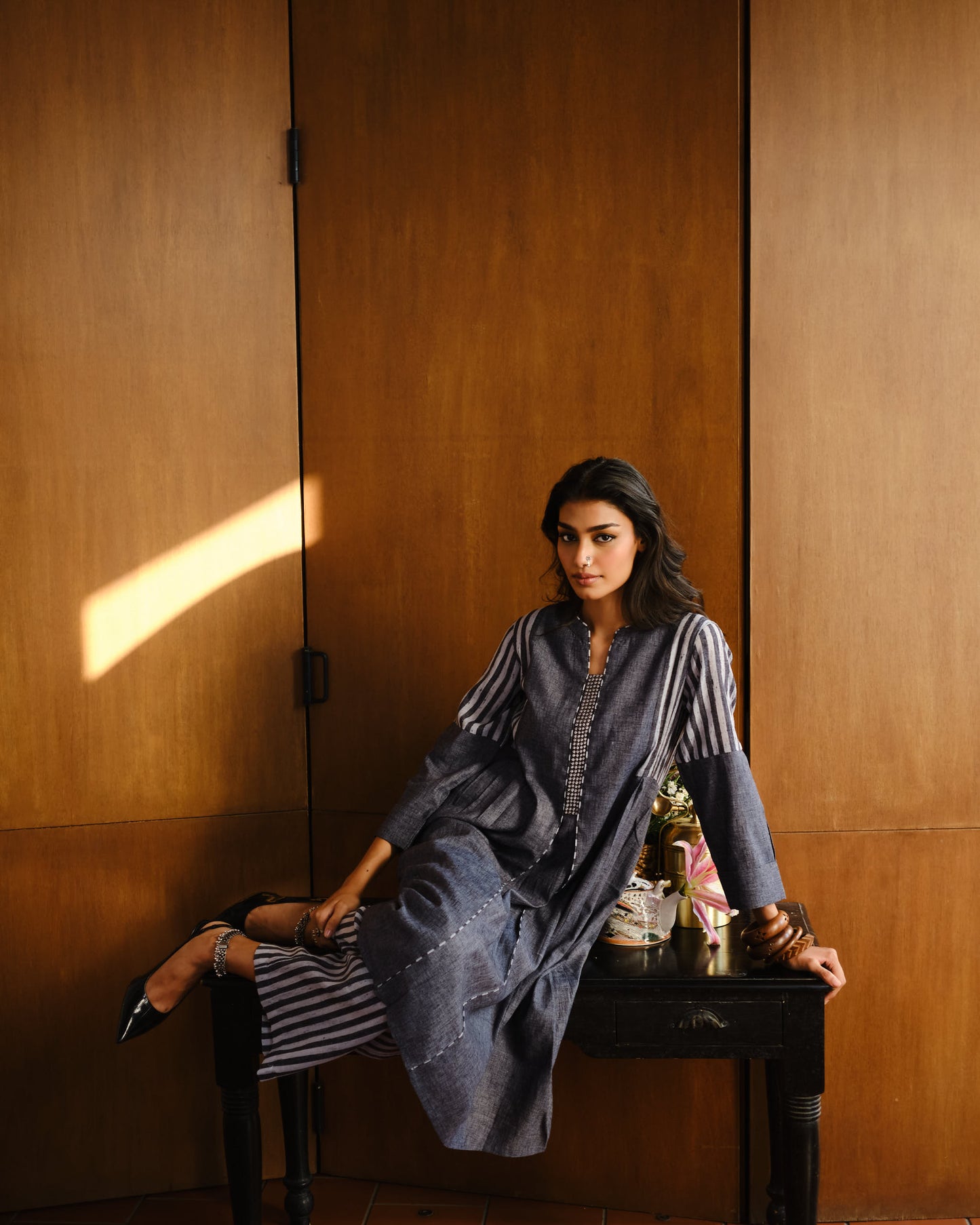 Slate Maze Printed Soft Linen Kurta Set