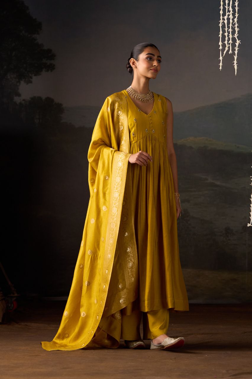 Marigold Muse Anarkali Suit Set with Dupatta (sleeve attached)