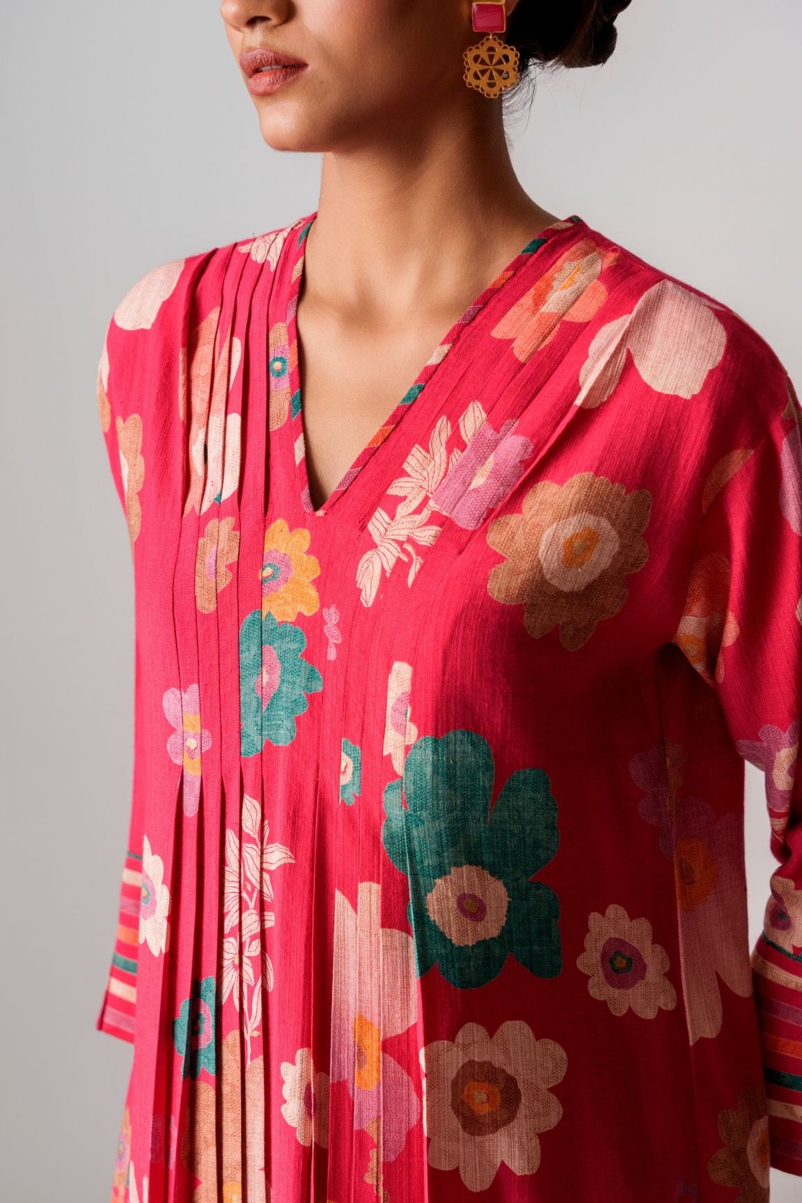 Pink Floral Printed Cotton Kurta Set