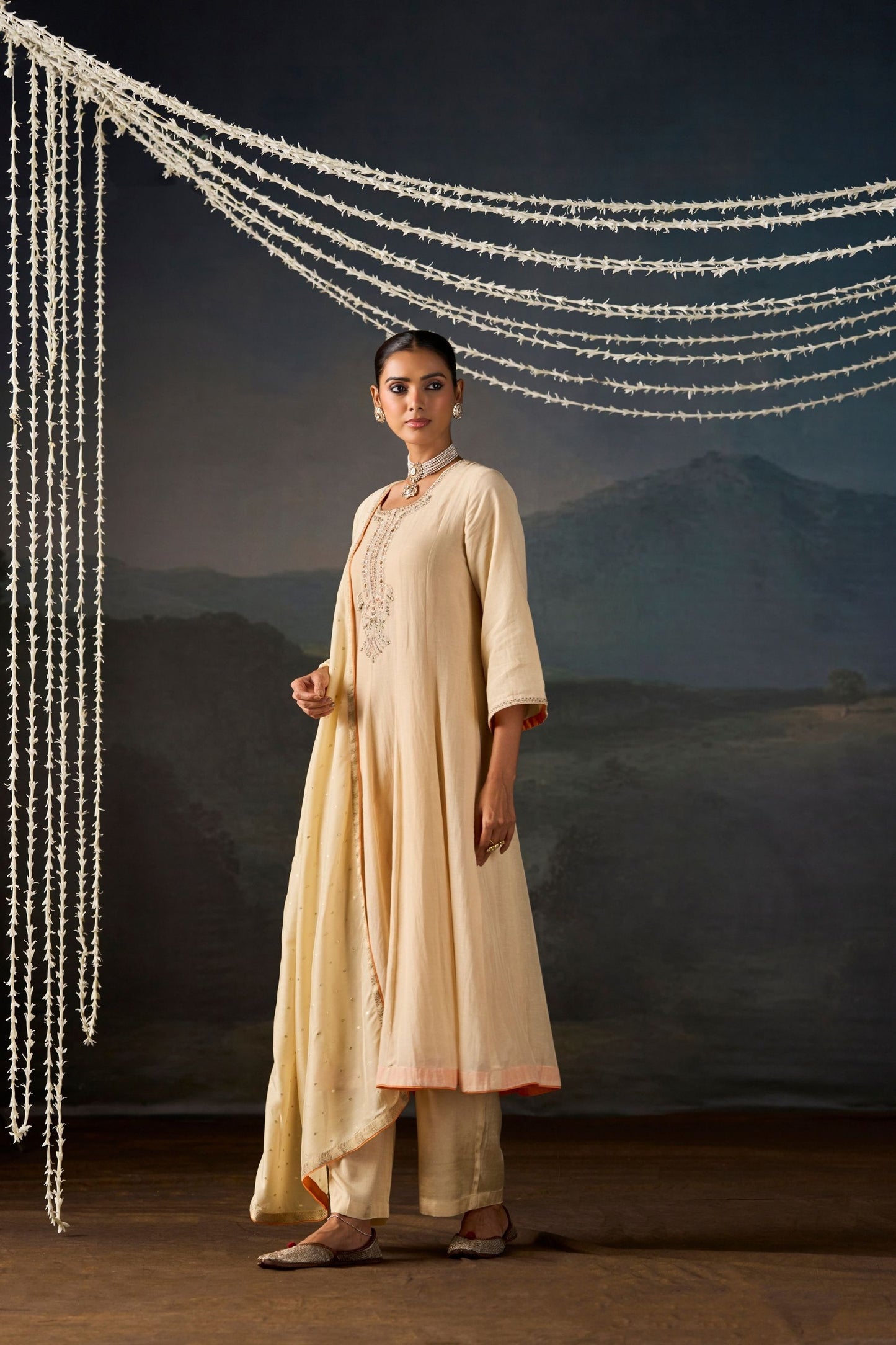 Serene Ivory Anarkali Suit Set with Dupatta