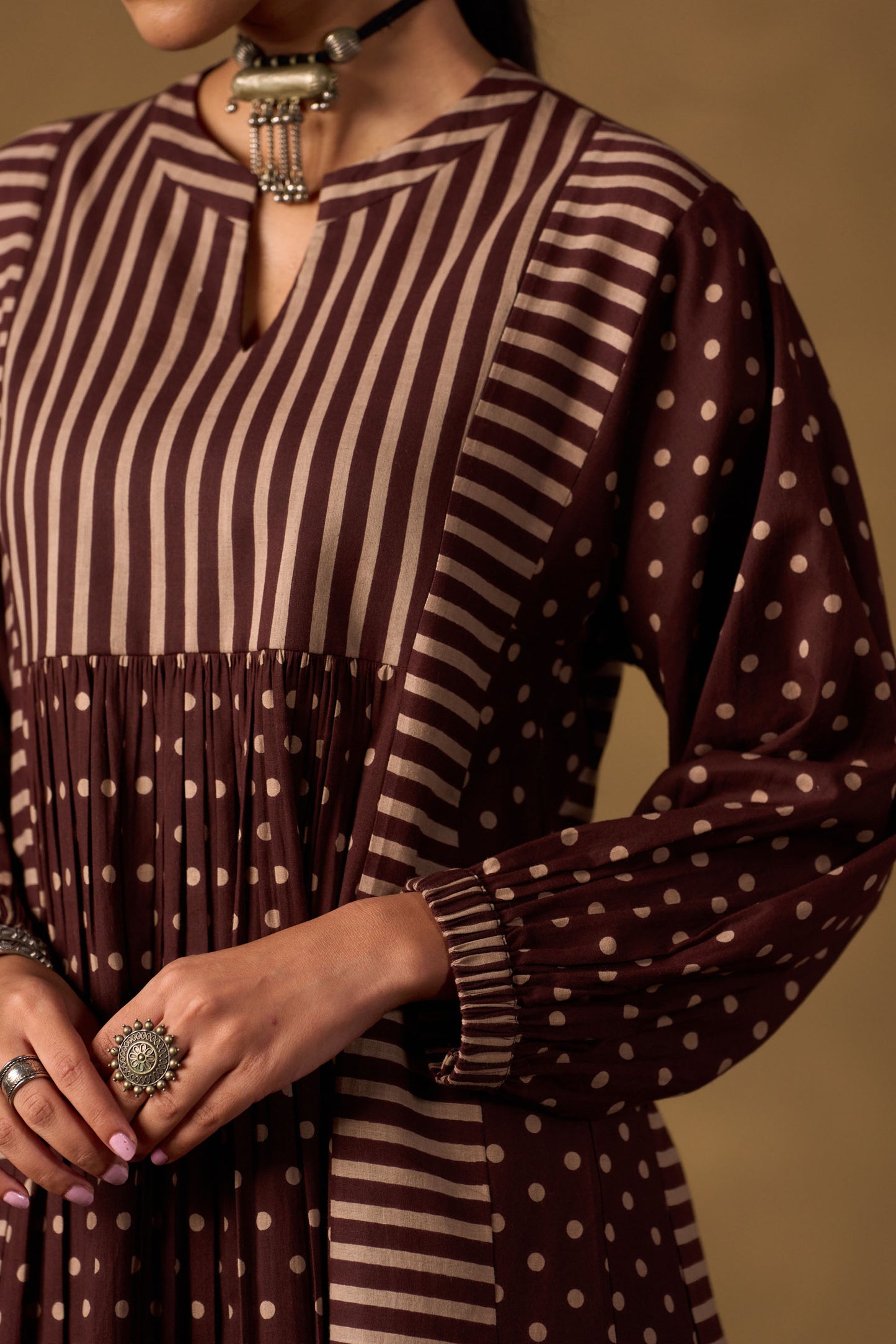 Cocoa Dot & Stripe Tiered Kurta Set