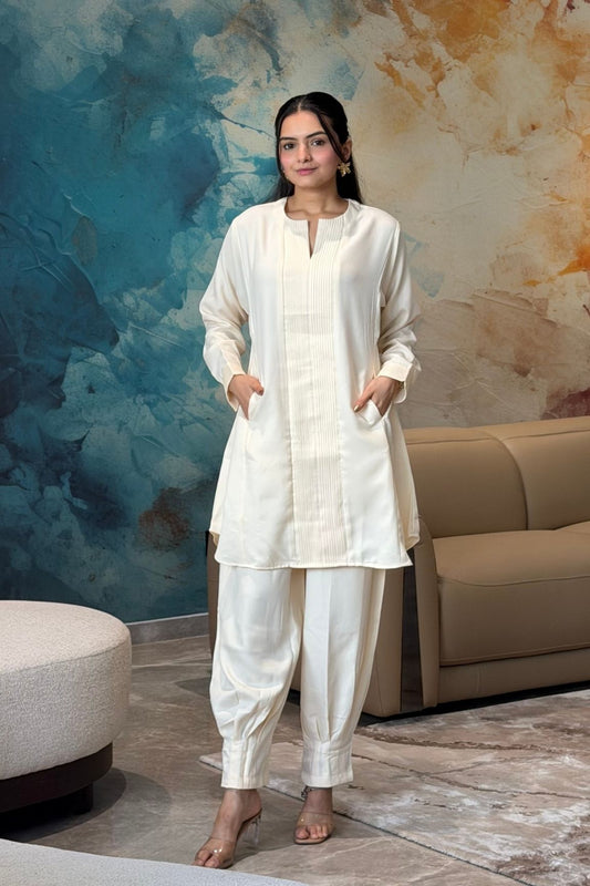 Off-White Pintuck Kurta Set