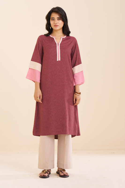 Modern Straight-Cut Kurta with Contrast Trim Design