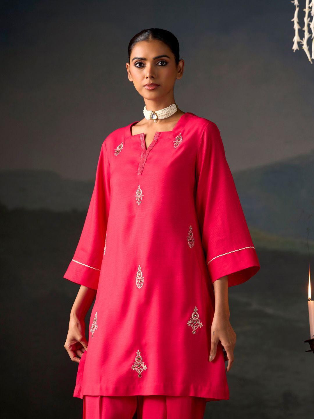 Cerise Embroidered Kurta Set