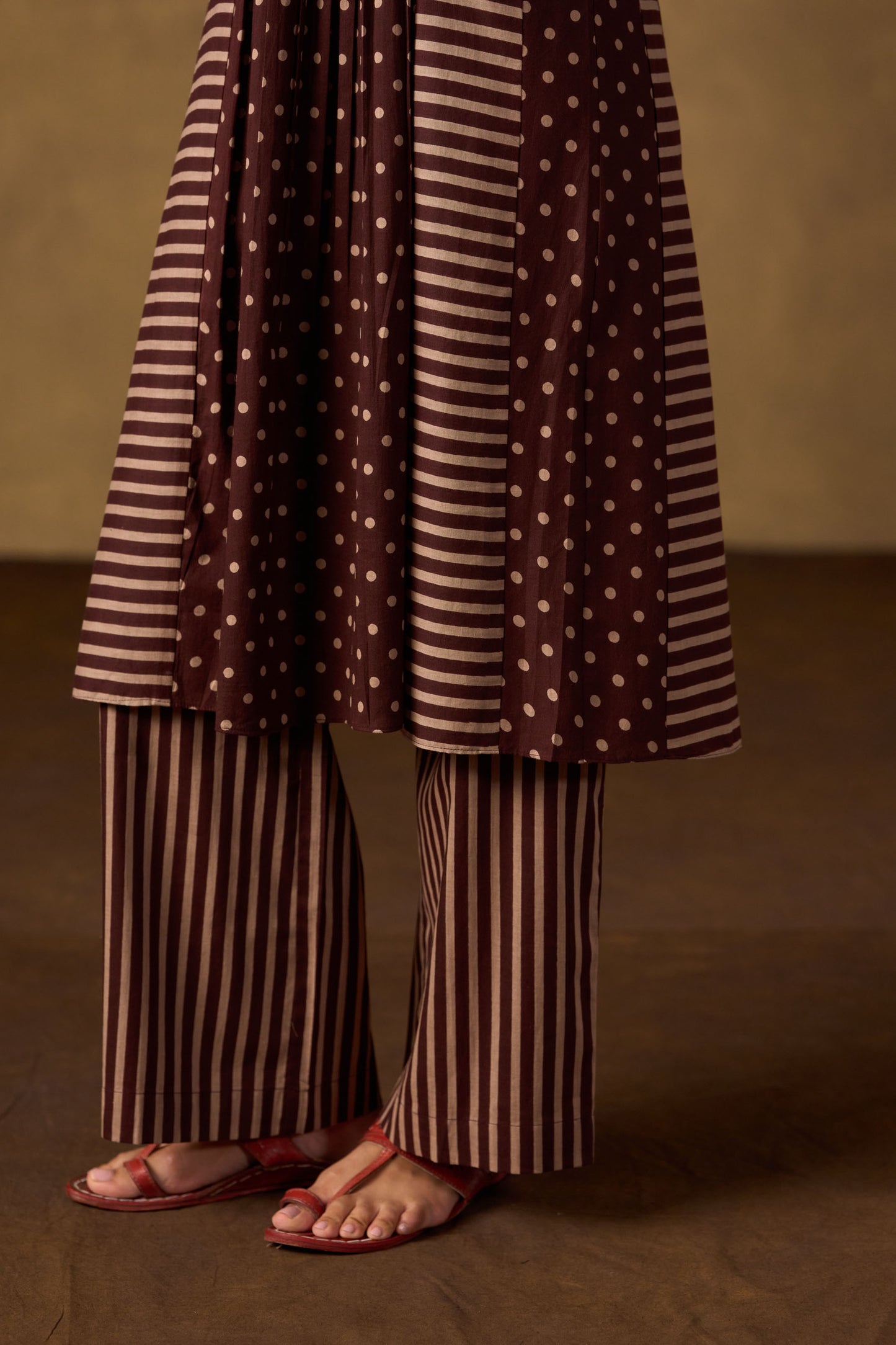 Cocoa Dot & Stripe Tiered Kurta Set