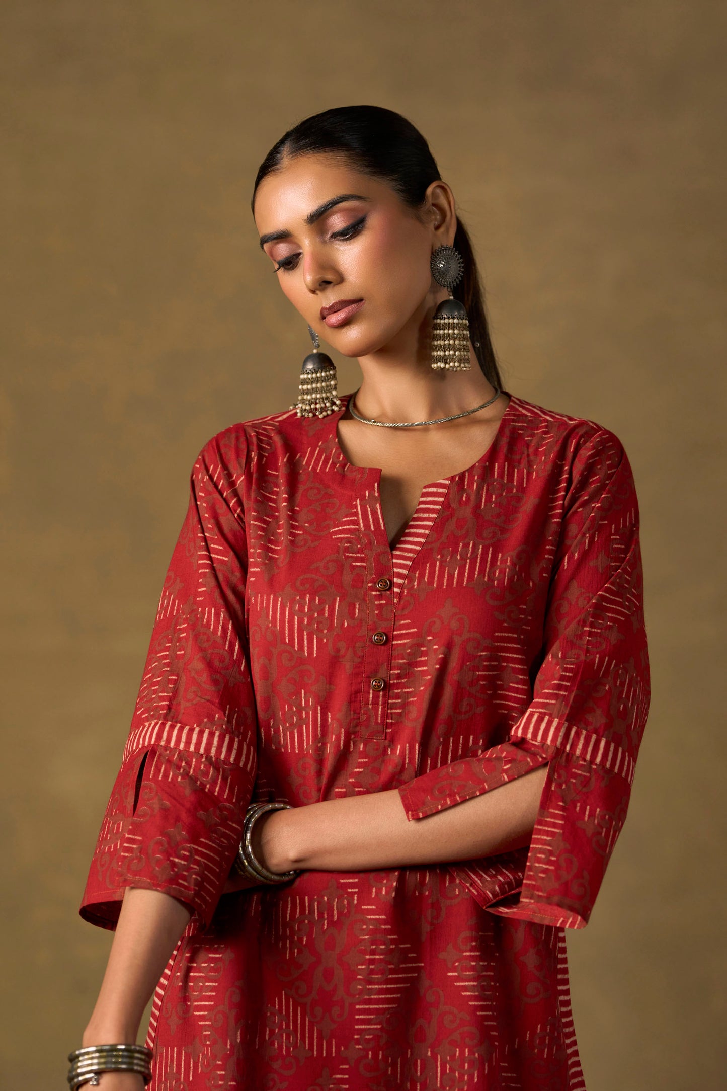 Rosewood Ikat Straight Kurta Set