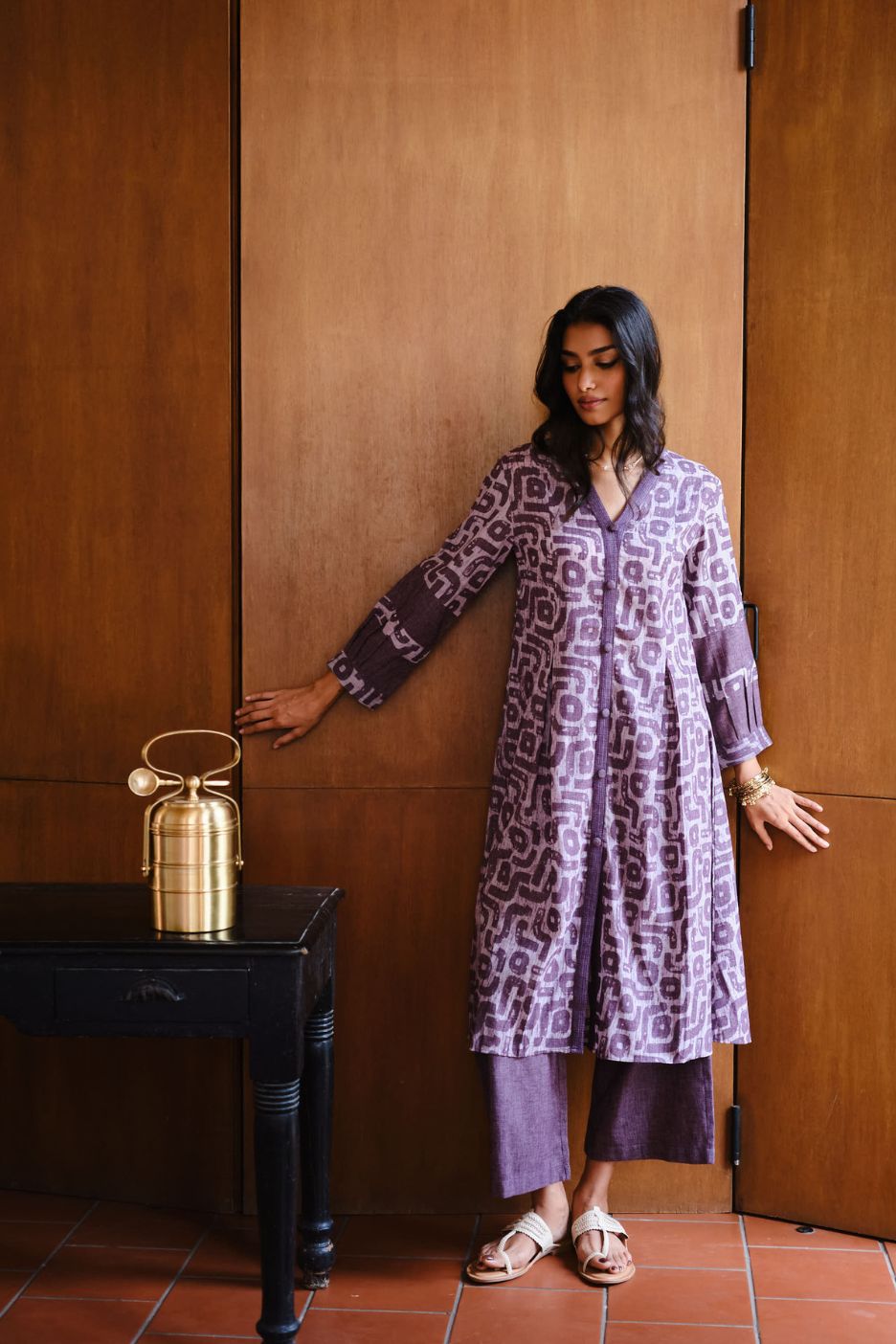 Lilac Maze Soft Linen Kurta Set