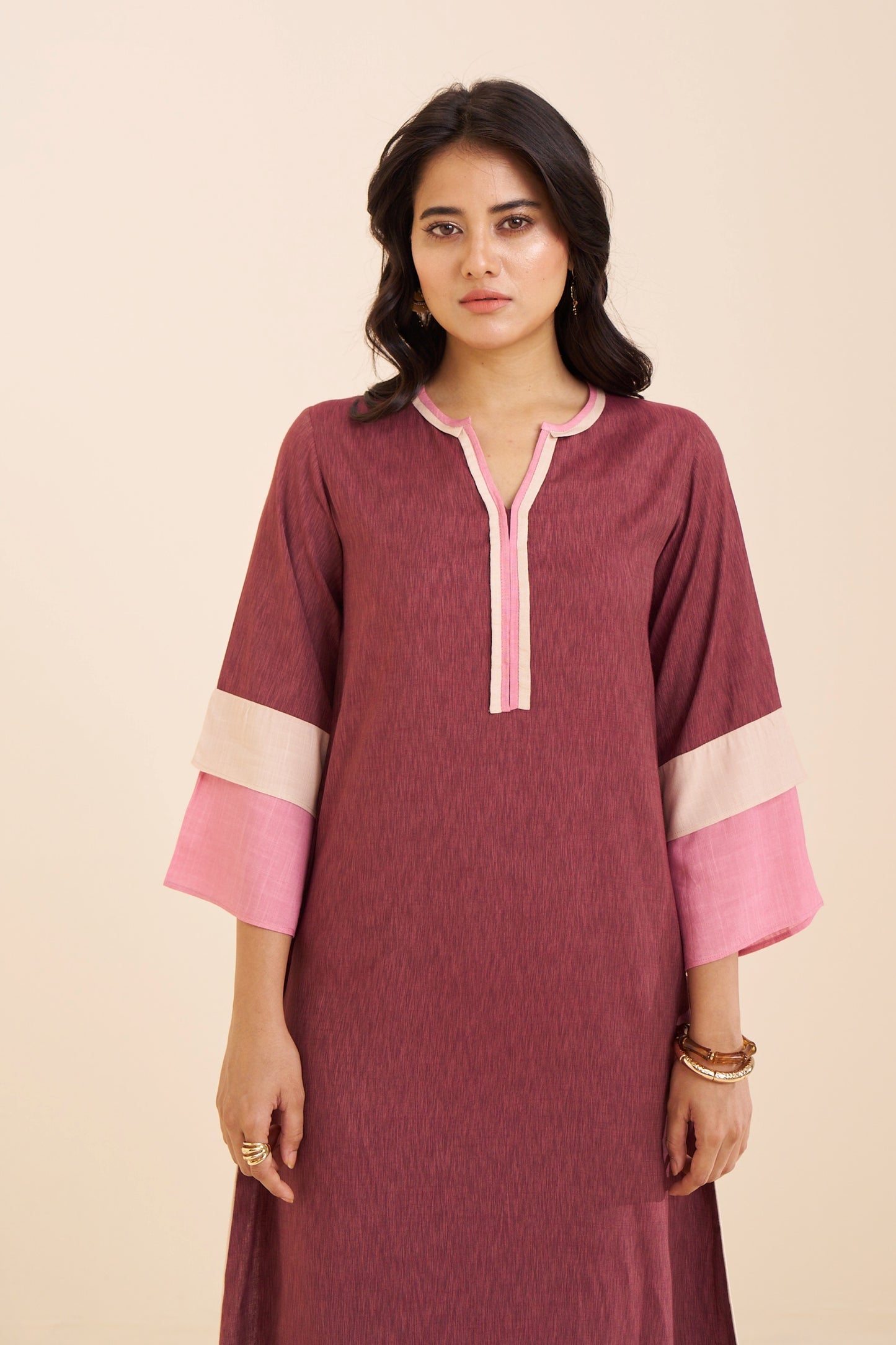 Modern Straight-Cut Kurta with Contrast Trim Design