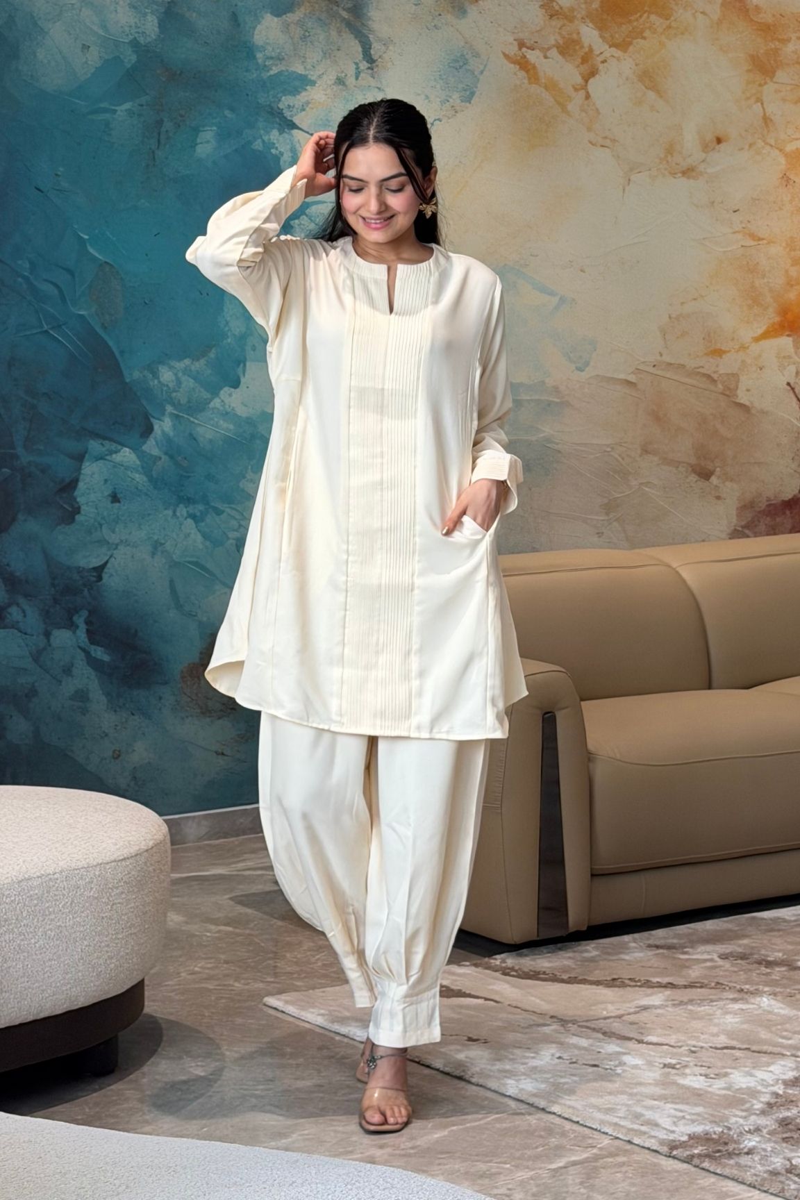 Off-White Pintuck Kurta Set