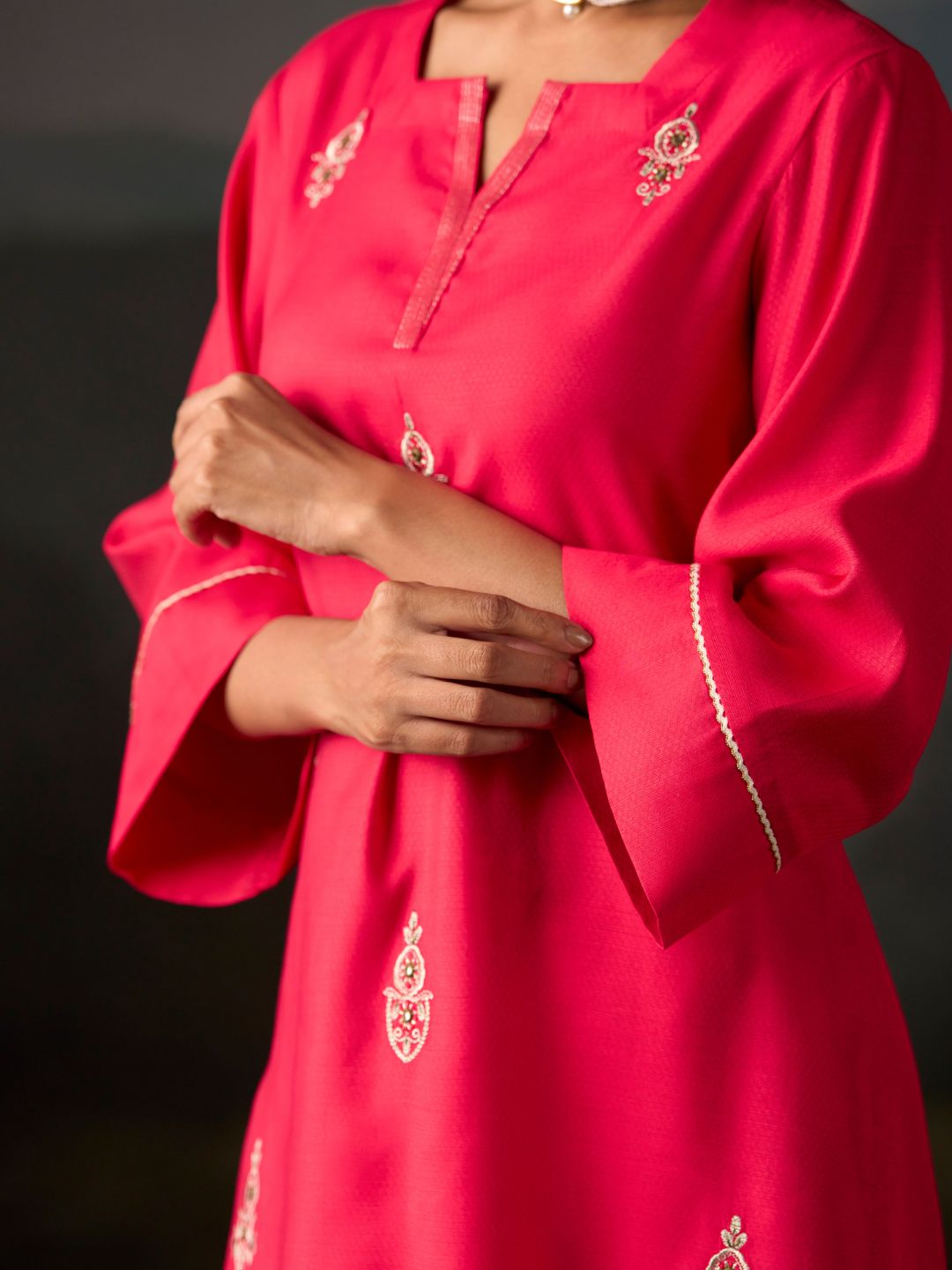 Cerise Embroidered Kurta Set