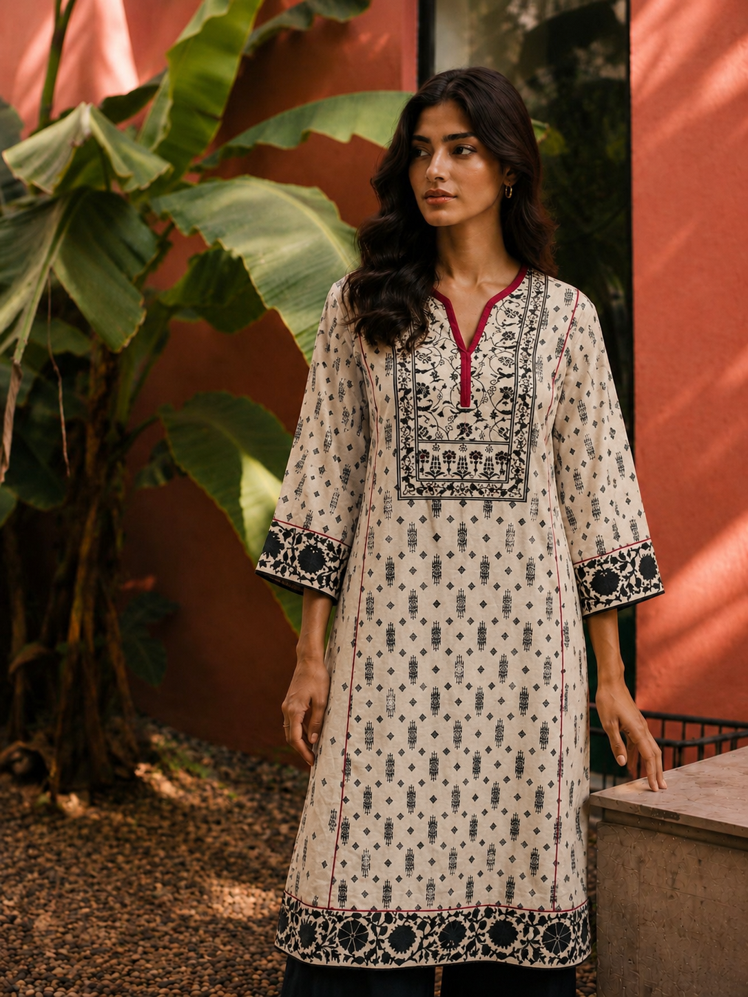 Ivory Heritage Printed Cotton Straight Kurta Set for Women