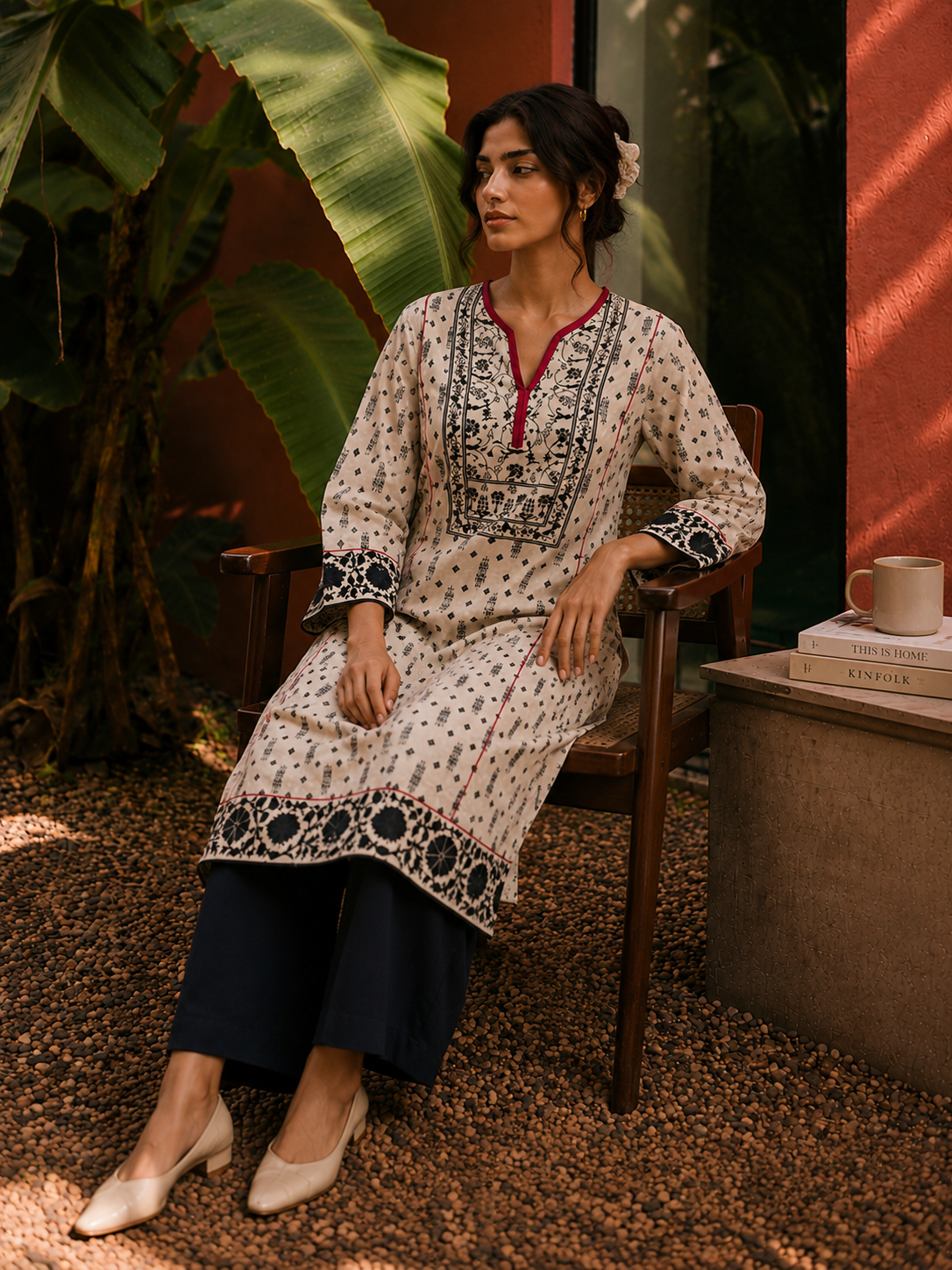 Ivory Heritage Printed Cotton Straight Kurta Set for Women