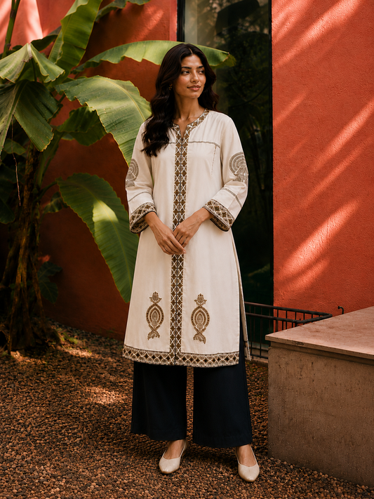 Ivory Hand Block Printed Kurta Set