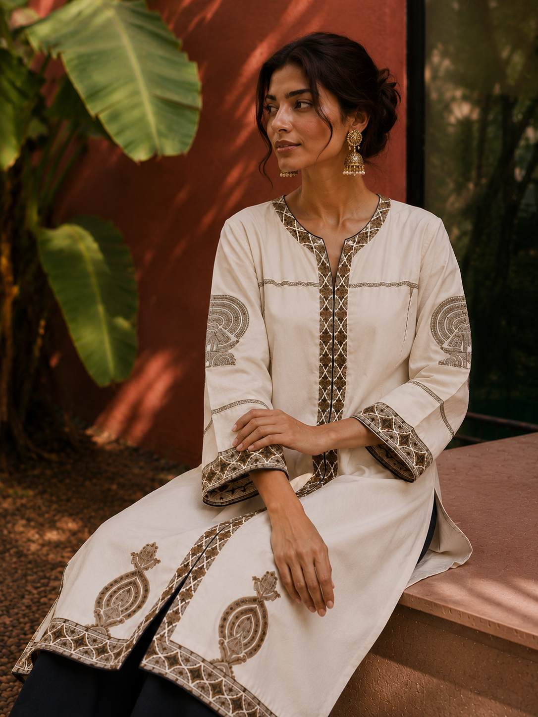 Ivory Embroidered Straight Kurta for Women