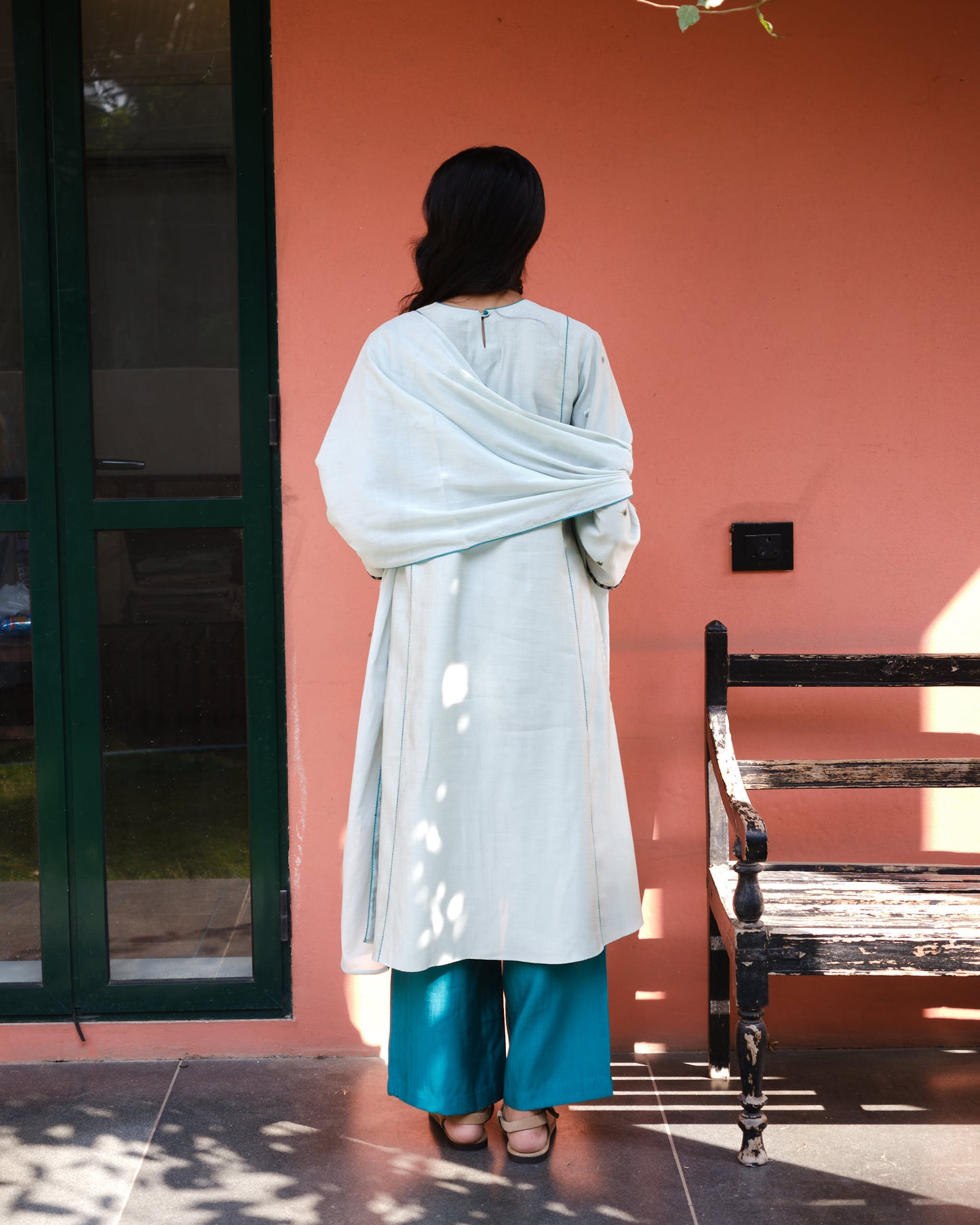 Mint & Teal Viscose Embroidered A-Line Suit Set