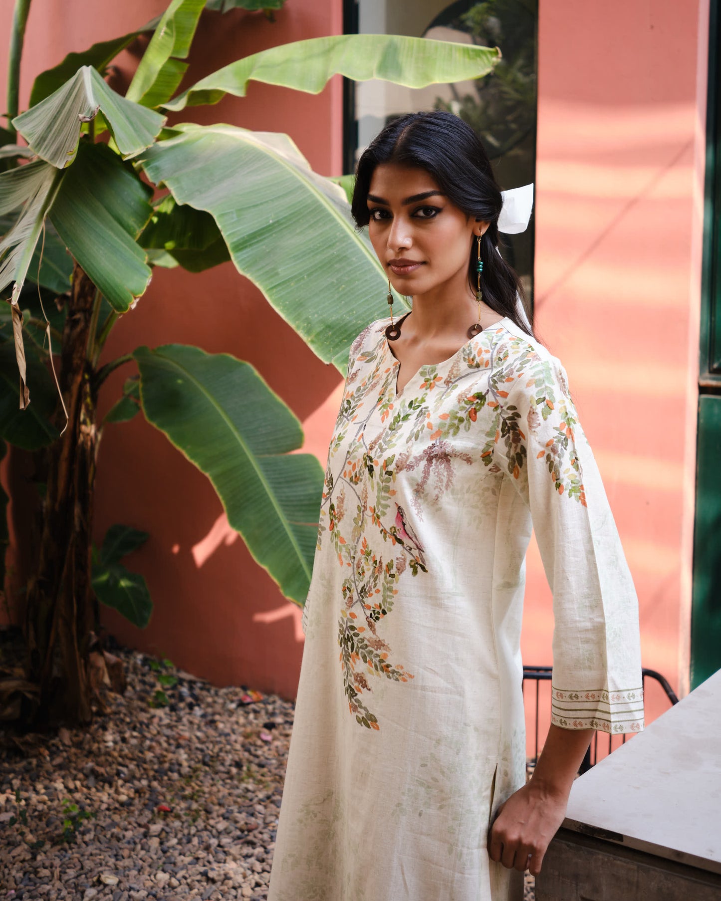 Autumn Song Cotton Flex Kurta Set with Ochre Floral Accents