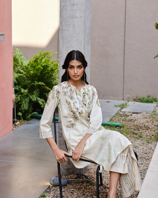 Autumn Song Cotton Flex Kurta Set with Ochre Floral Accents