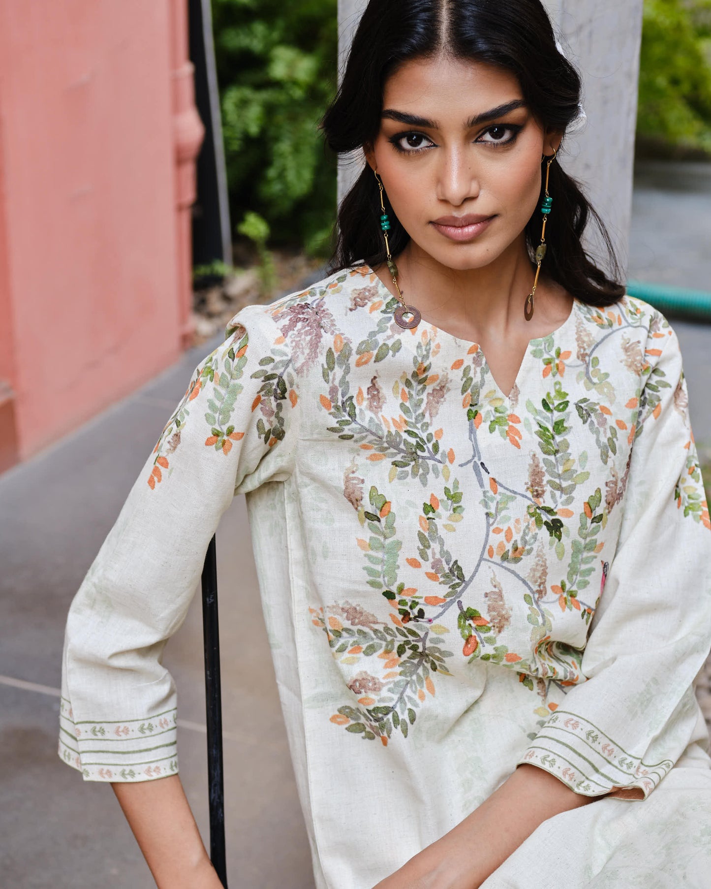 Autumn Song Cotton Flex Kurta Set with Ochre Floral Accents