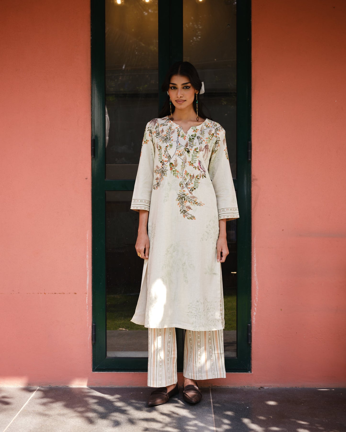 Autumn Song Cotton Flex Kurta Set with Ochre Floral Accents