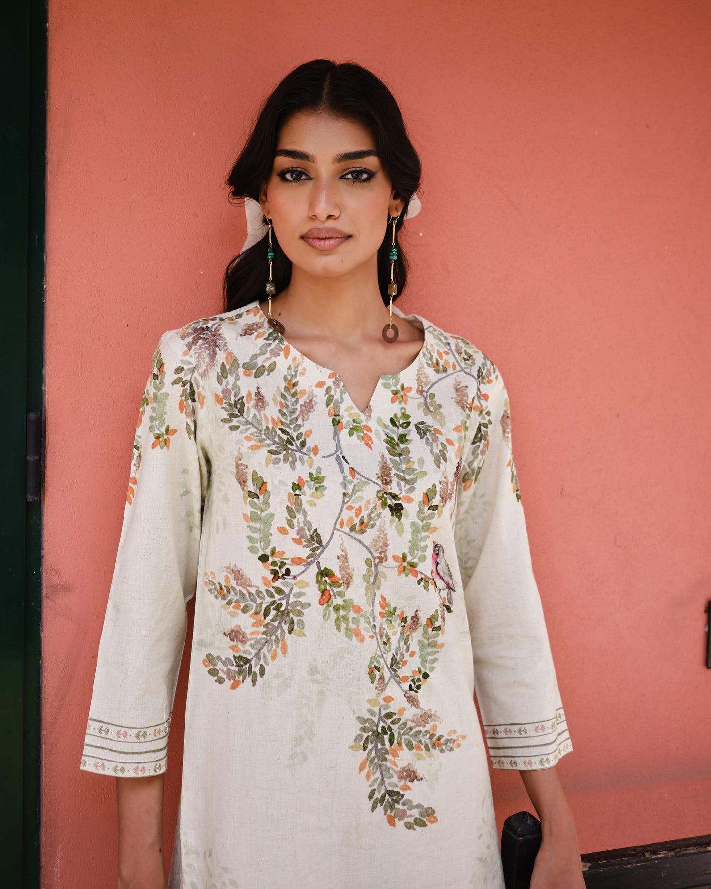 Autumn Song Cotton Flex Kurta Set with Ochre Floral Accents