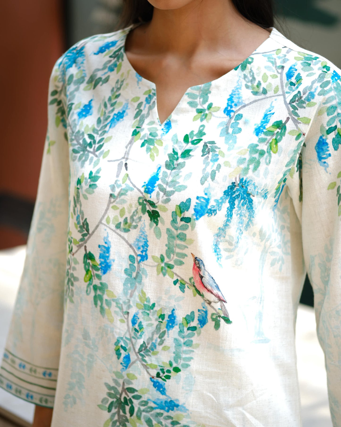 Nature’s Serenity Cotton Flex Kurta Set with Bird & Floral Print