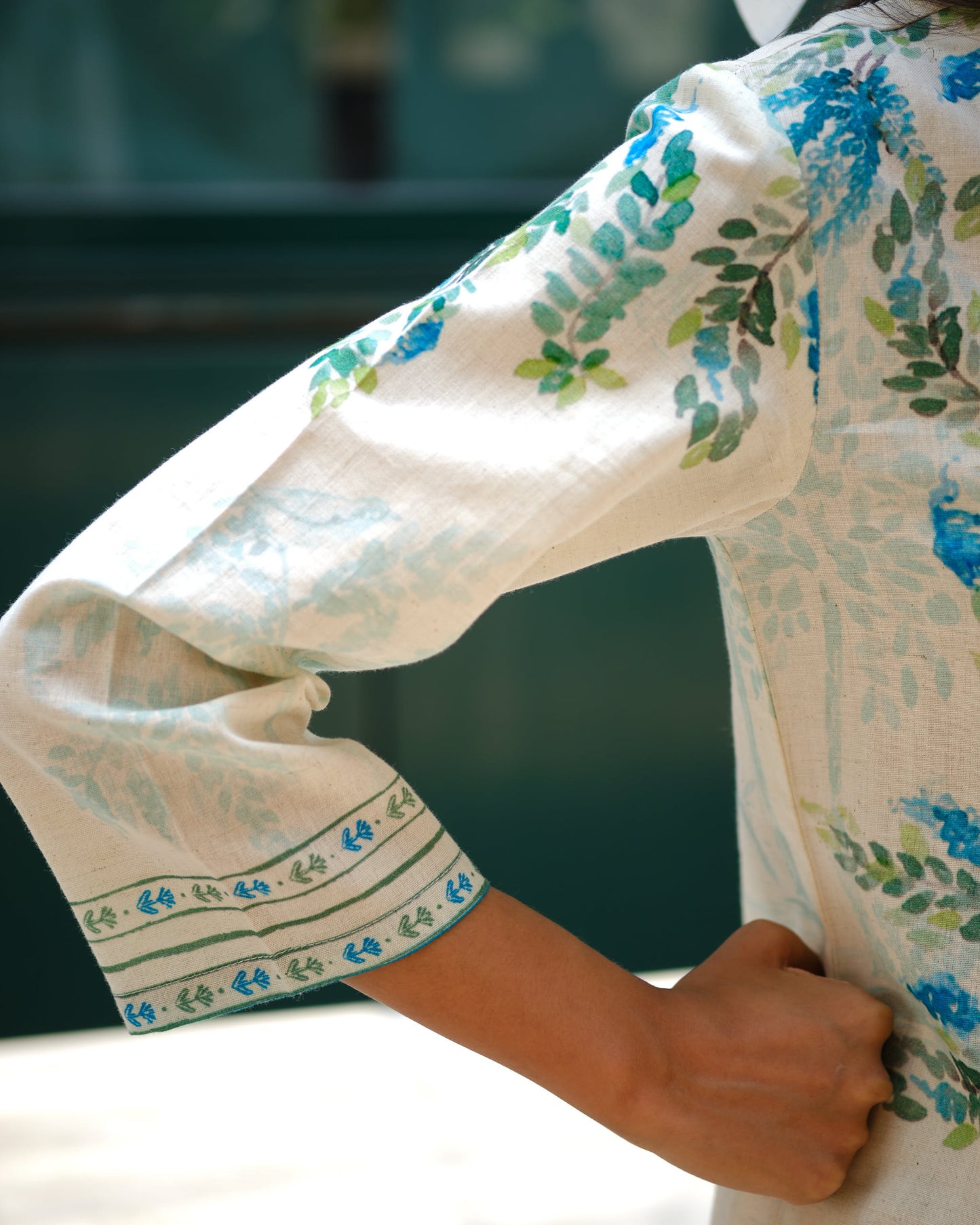 Nature’s Serenity Cotton Flex Kurta Set with Bird & Floral Print