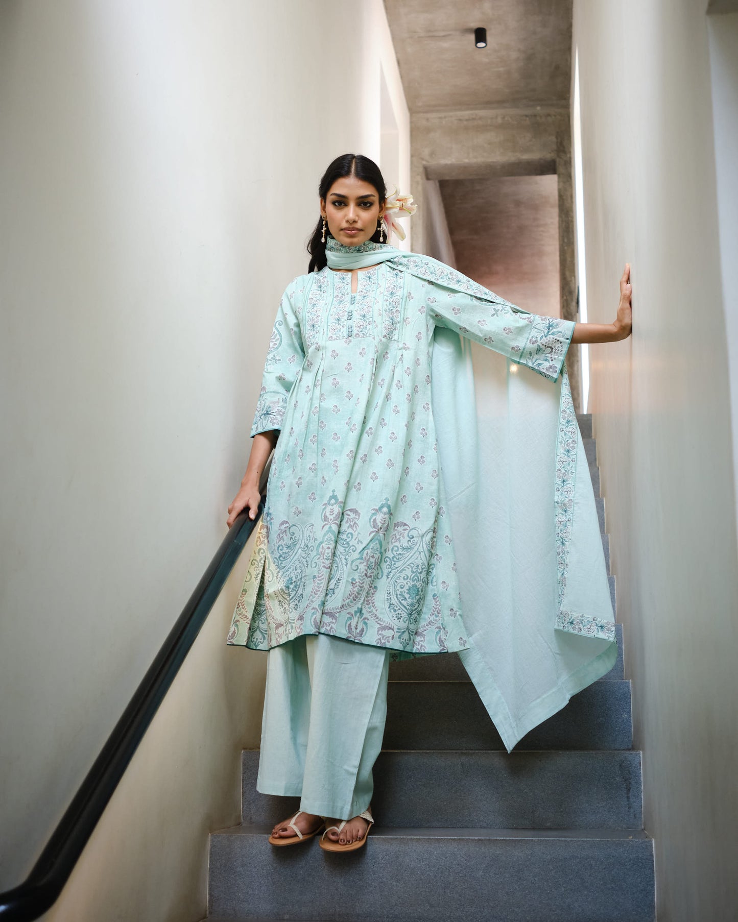 Seafoam Floral Pintuck 3-Piece Set in Cotton Flex