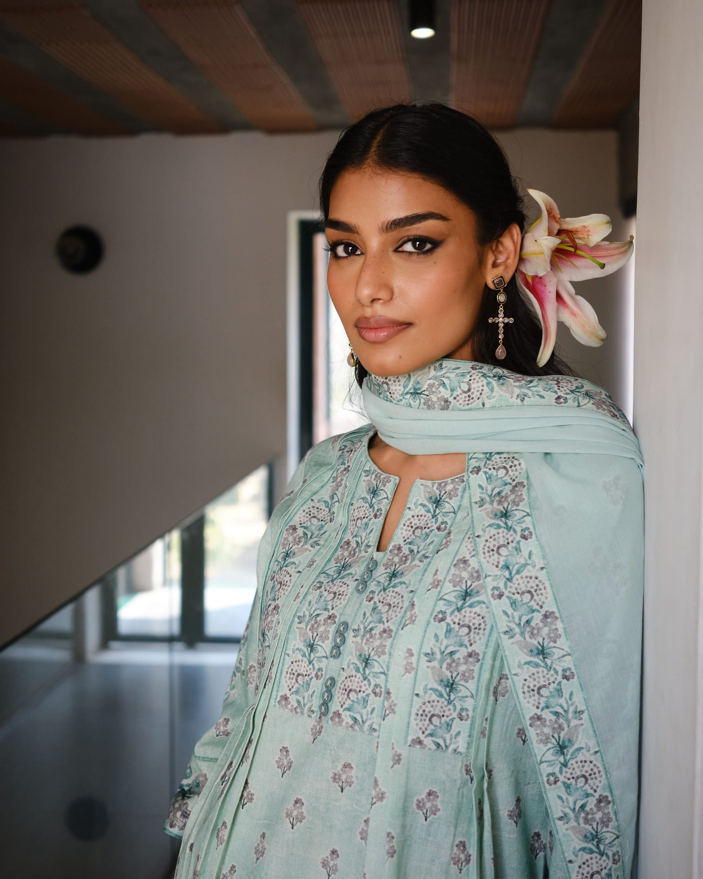Seafoam Floral Pintuck 3-Piece Set in Cotton Flex