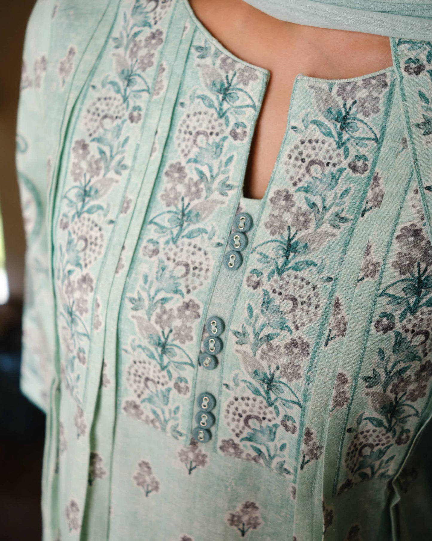 Seafoam Floral Pintuck 3-Piece Set in Cotton Flex