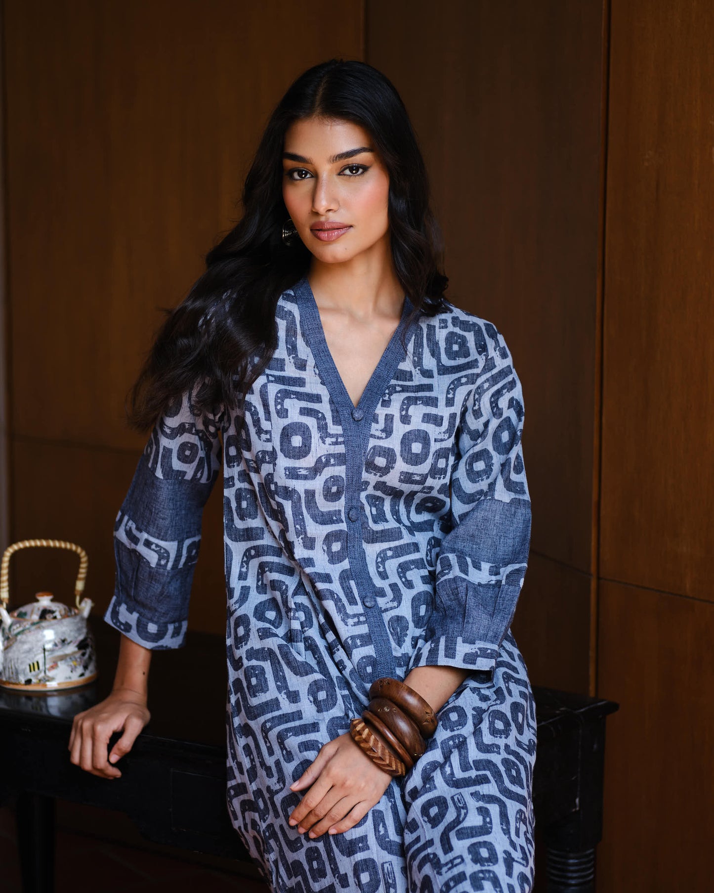 Indigo Maze Printed A-Line Kurta Set