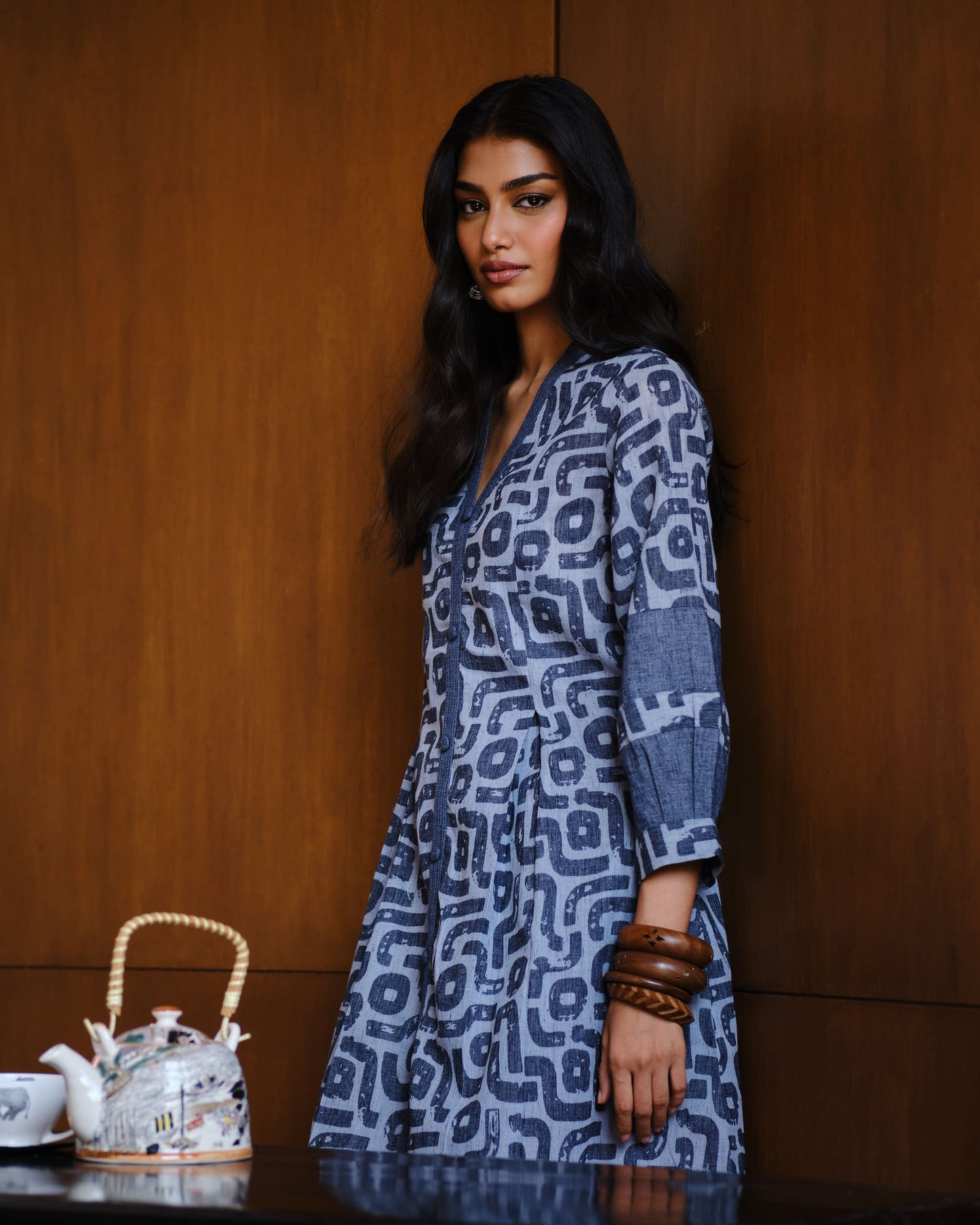 Indigo Maze Printed A-Line Kurta Set