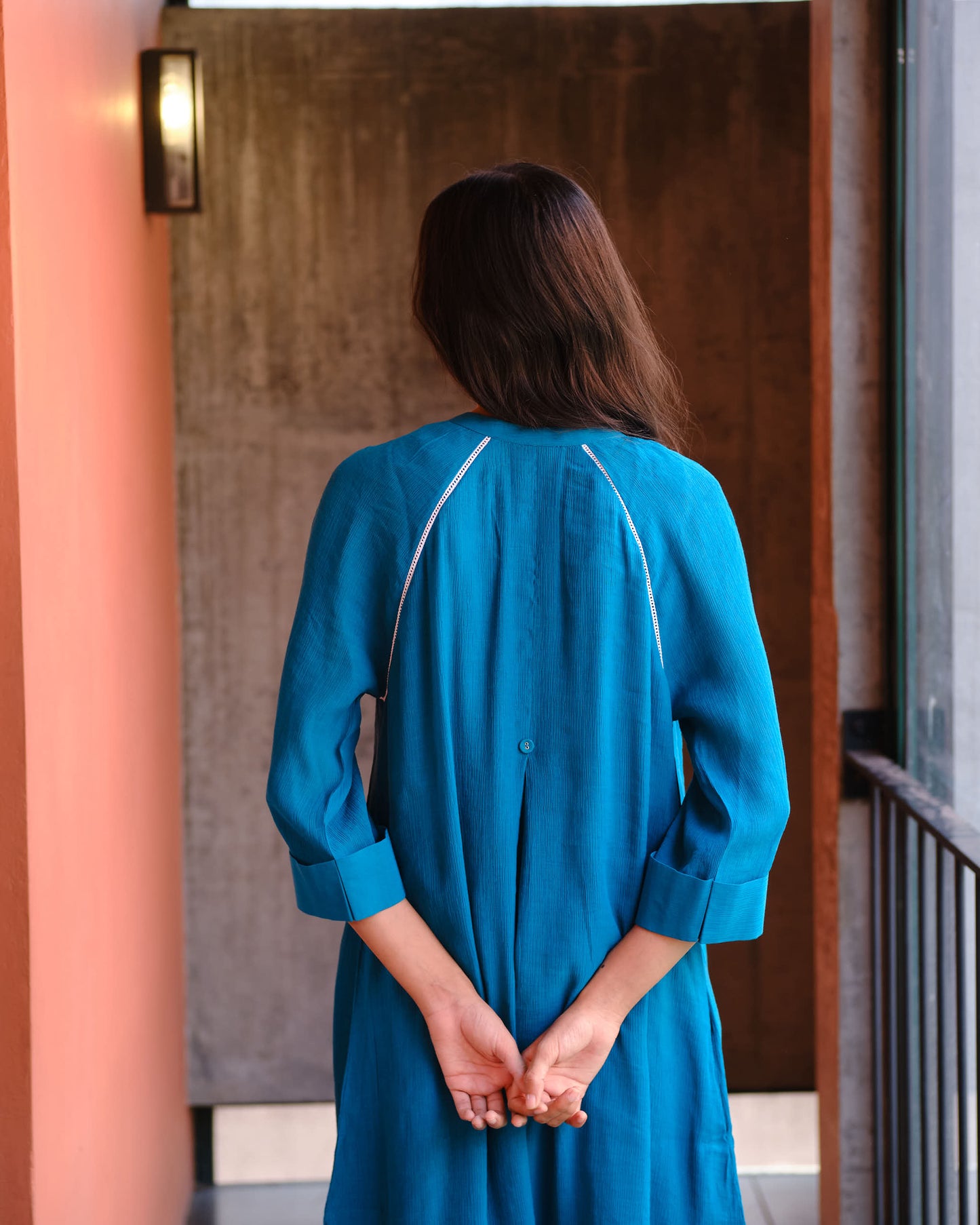 Midnight Teal Embroidered Viscose Blend Kurta Set