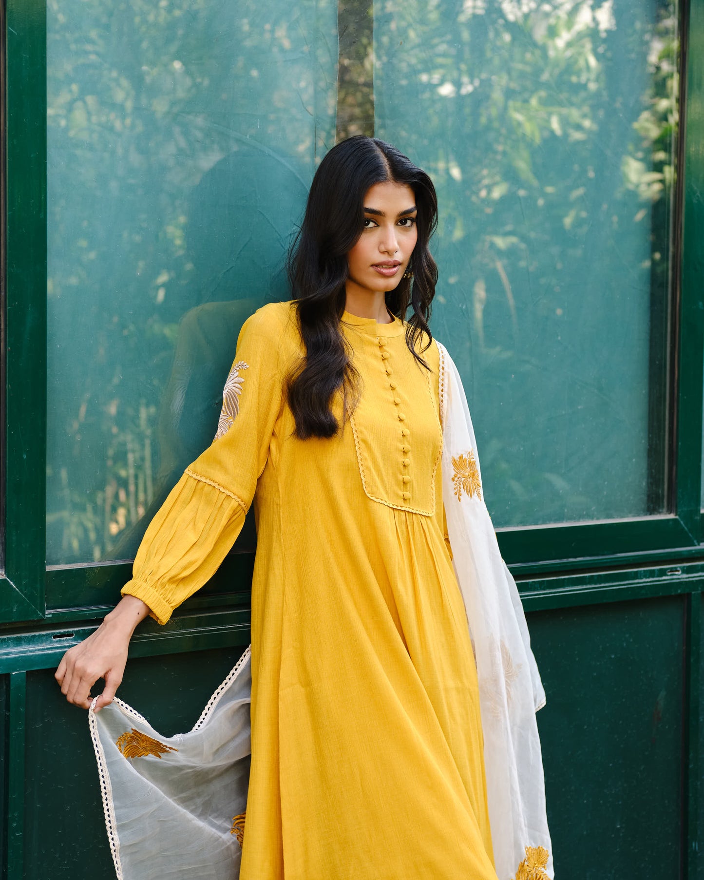 Elegant Mustard Viscose Blend Kurta Set with Organza Dupatta