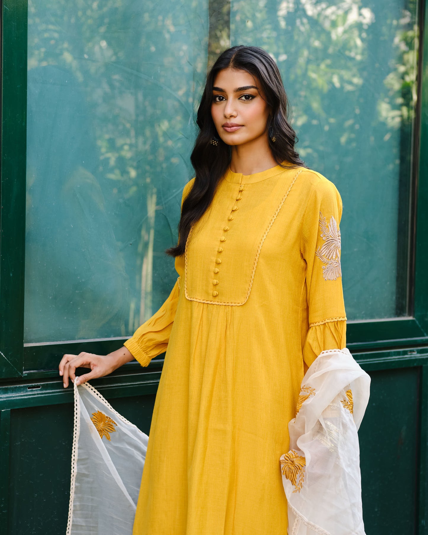 Elegant Mustard Viscose Blend Kurta Set with Organza Dupatta
