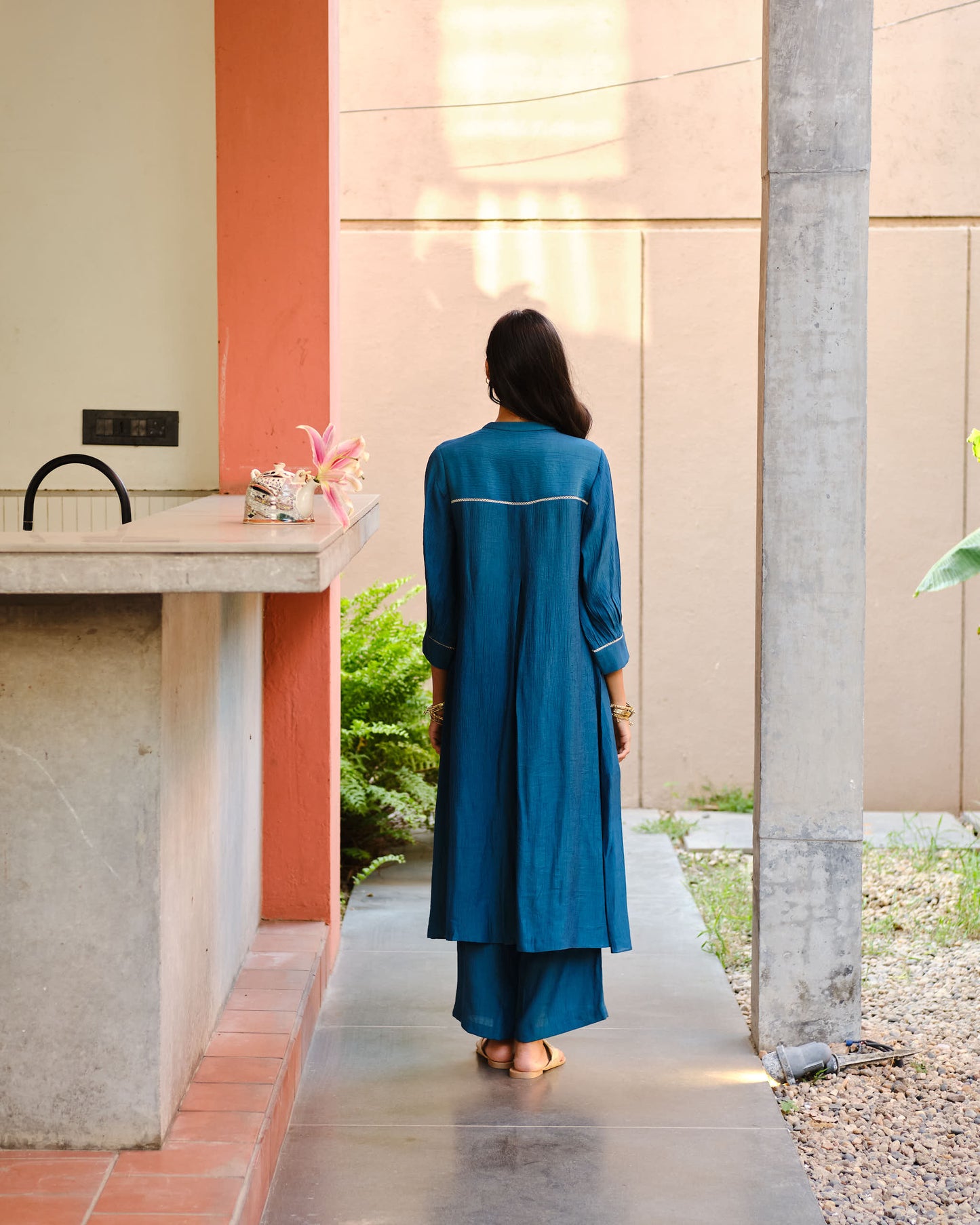 Teal Embroidered Daily Wear Kurta Palazzo Set