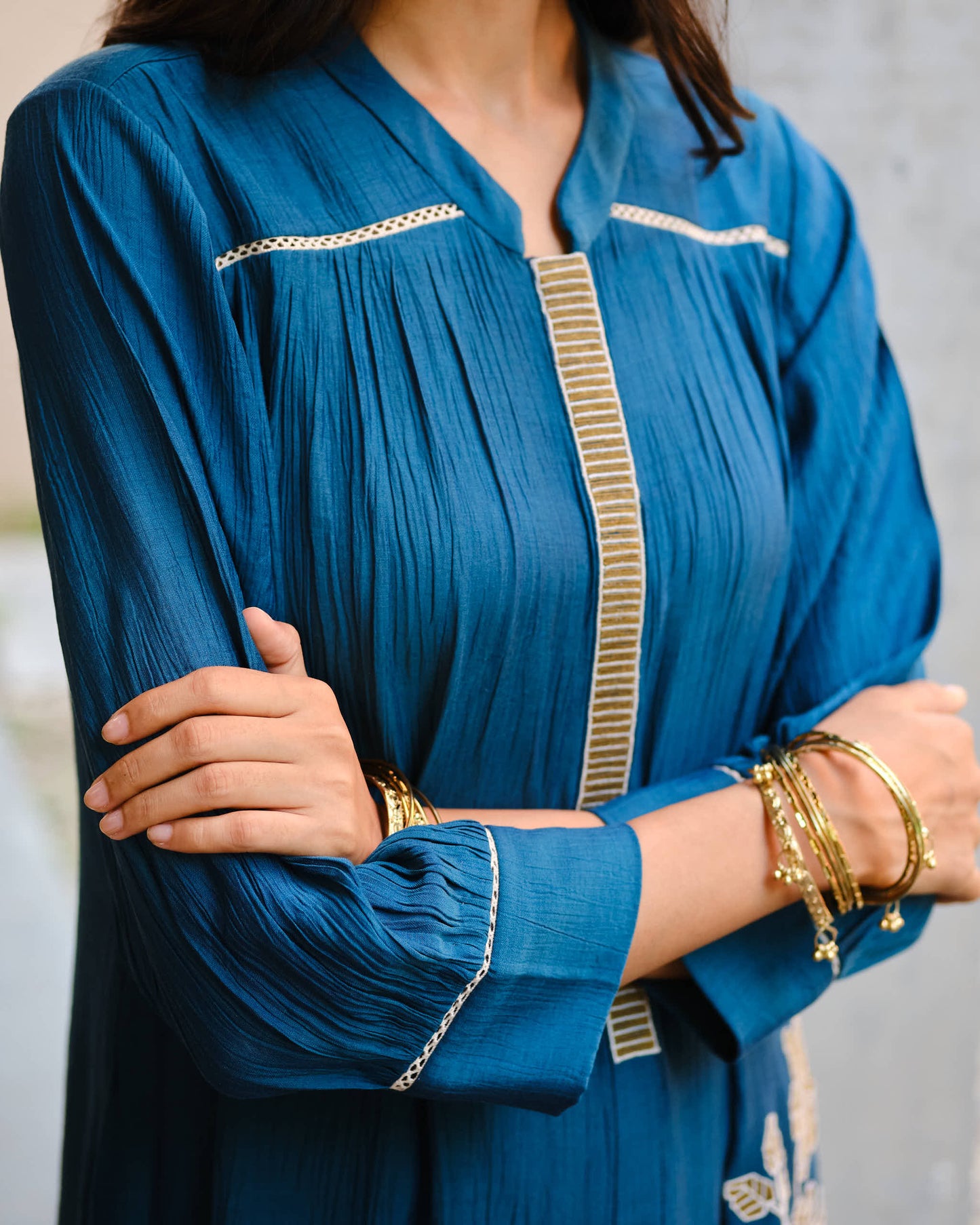 Teal Embroidered Daily Wear Kurta Palazzo Set