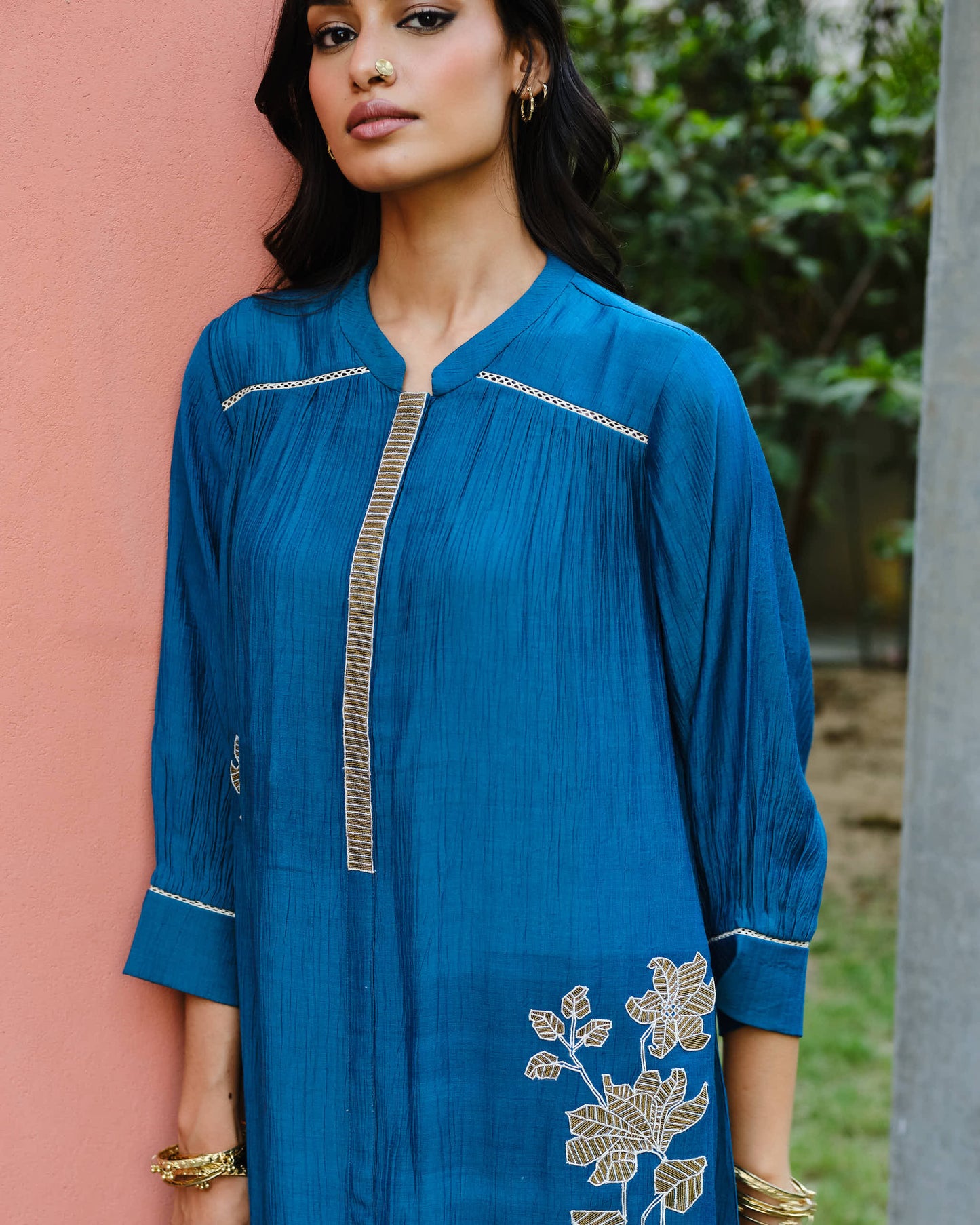 Teal Embroidered Daily Wear Kurta Palazzo Set